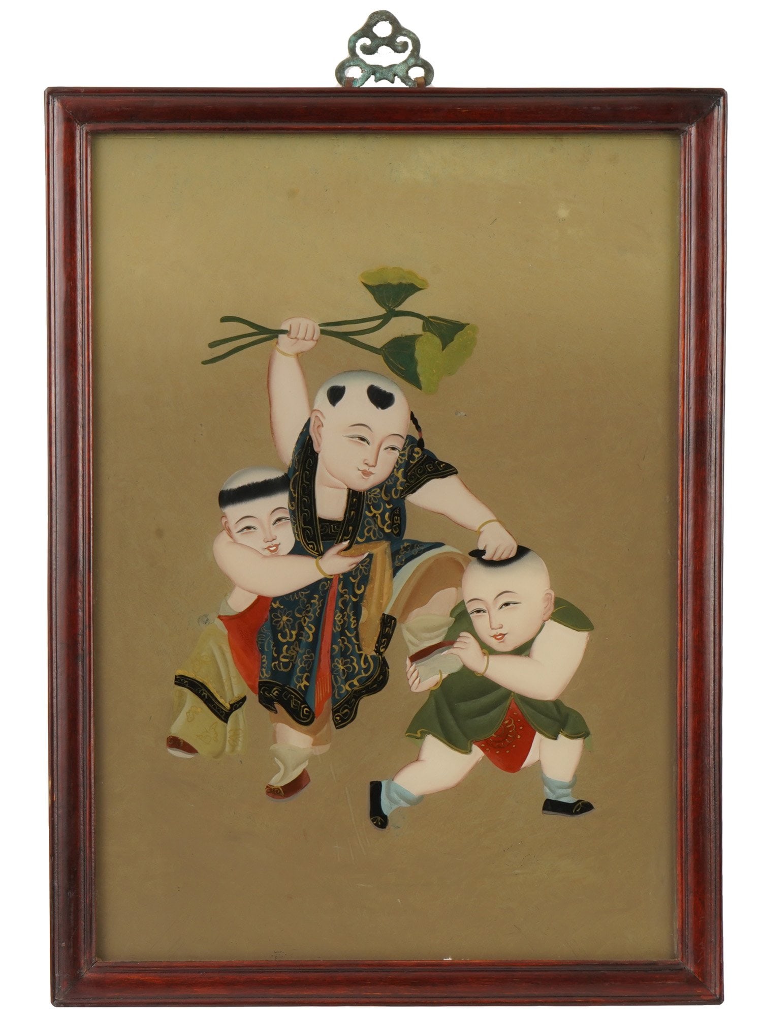VINTAGE CHINESE REVERSE GLASS PAINTING KARAKO (1 of 3)