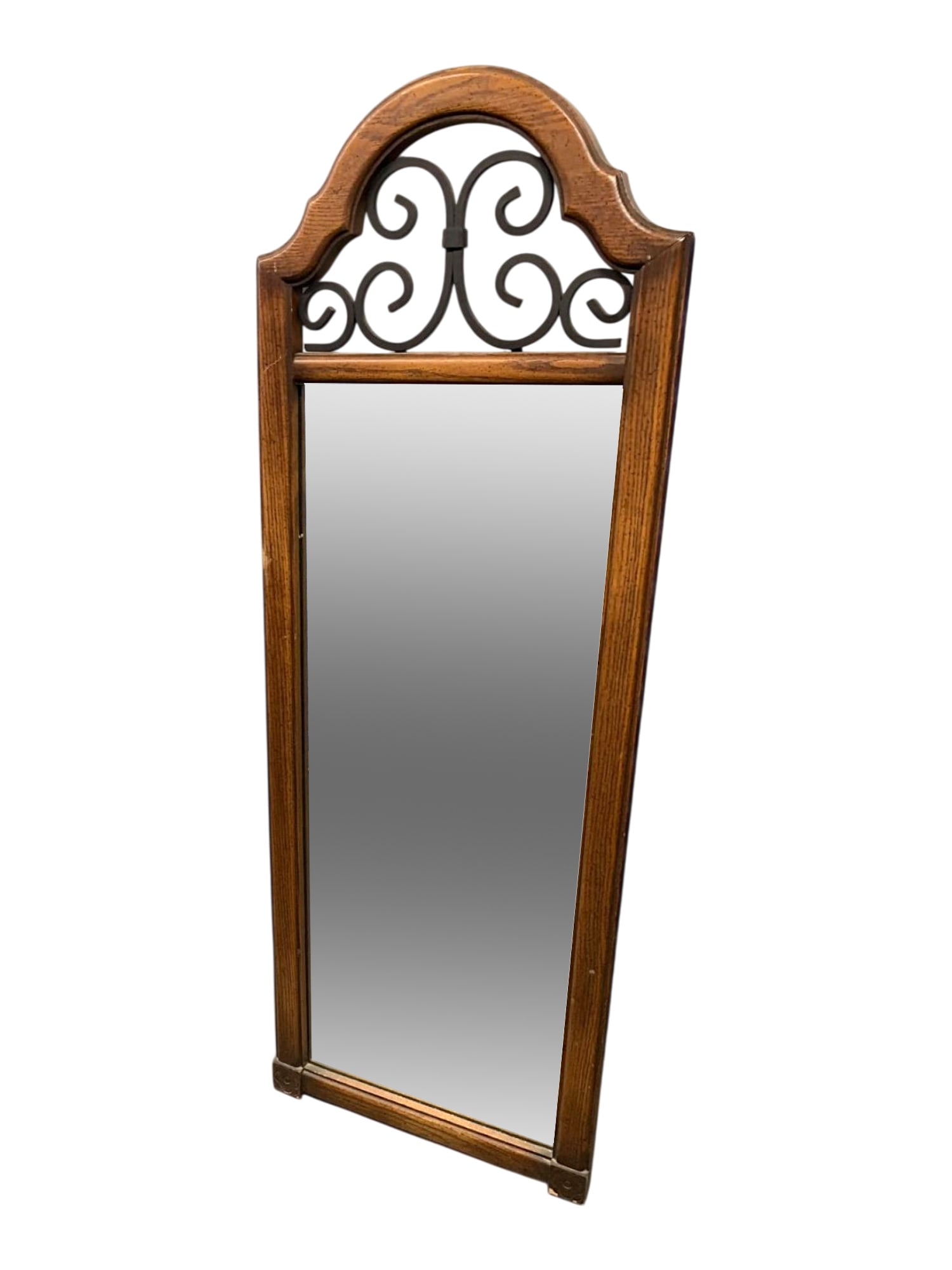 VINTAGE OAK WOOD AND METAL FRAME WALL MIRROR (1 of 5)