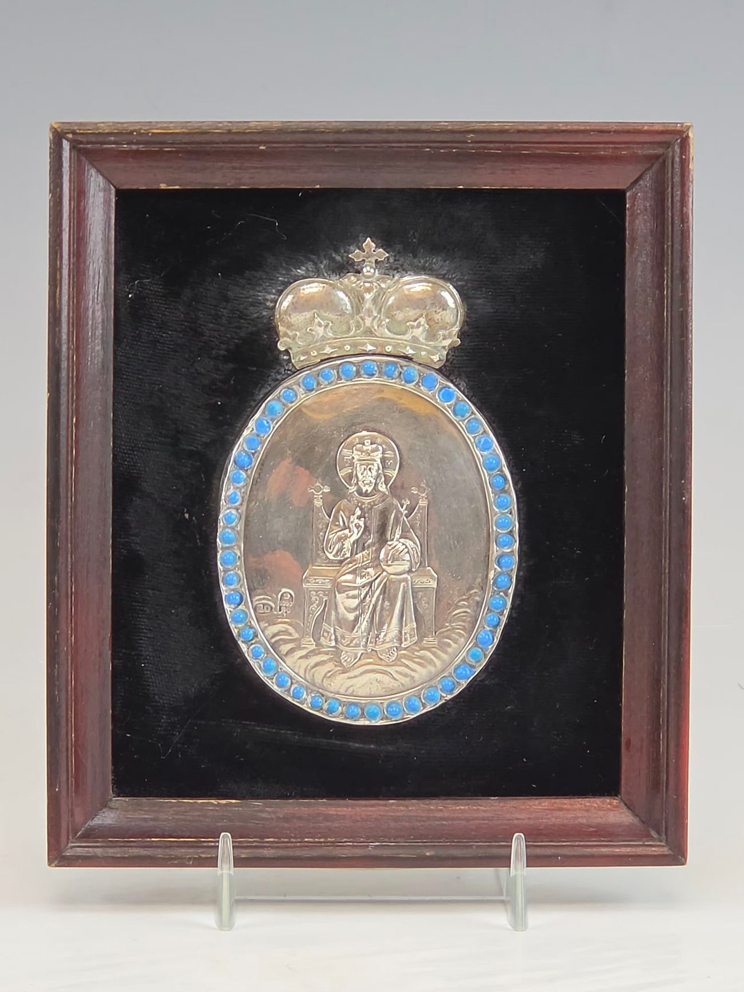 RUSSIAN CHRIST PANTOCRATOR SILVER ENAMEL ICON PLAQUE (1 of 5)