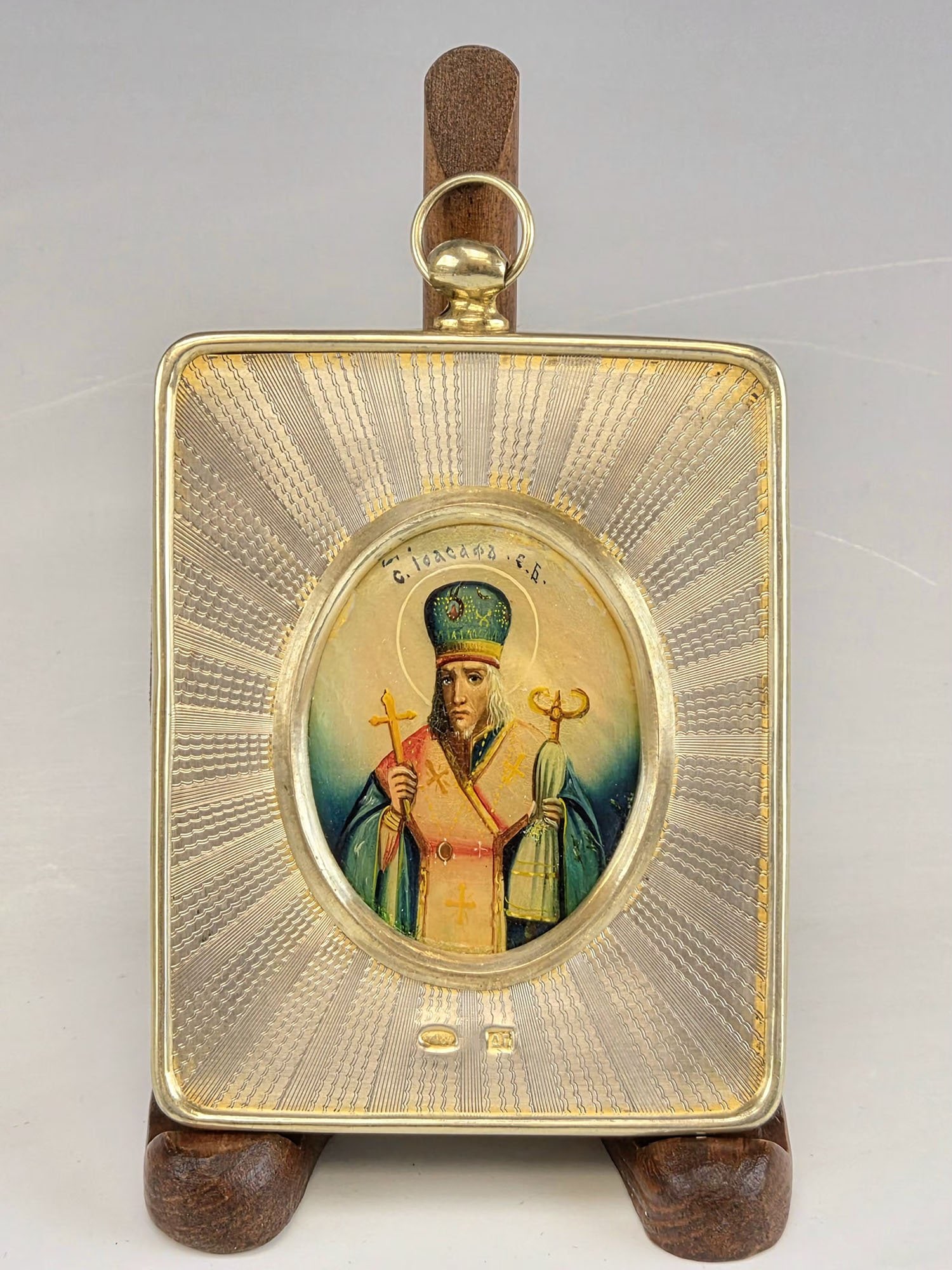 RUSSIAN SILVER ICON OF SAINT JOASAPH ON MOTHER OF PEARL (1 of 6)