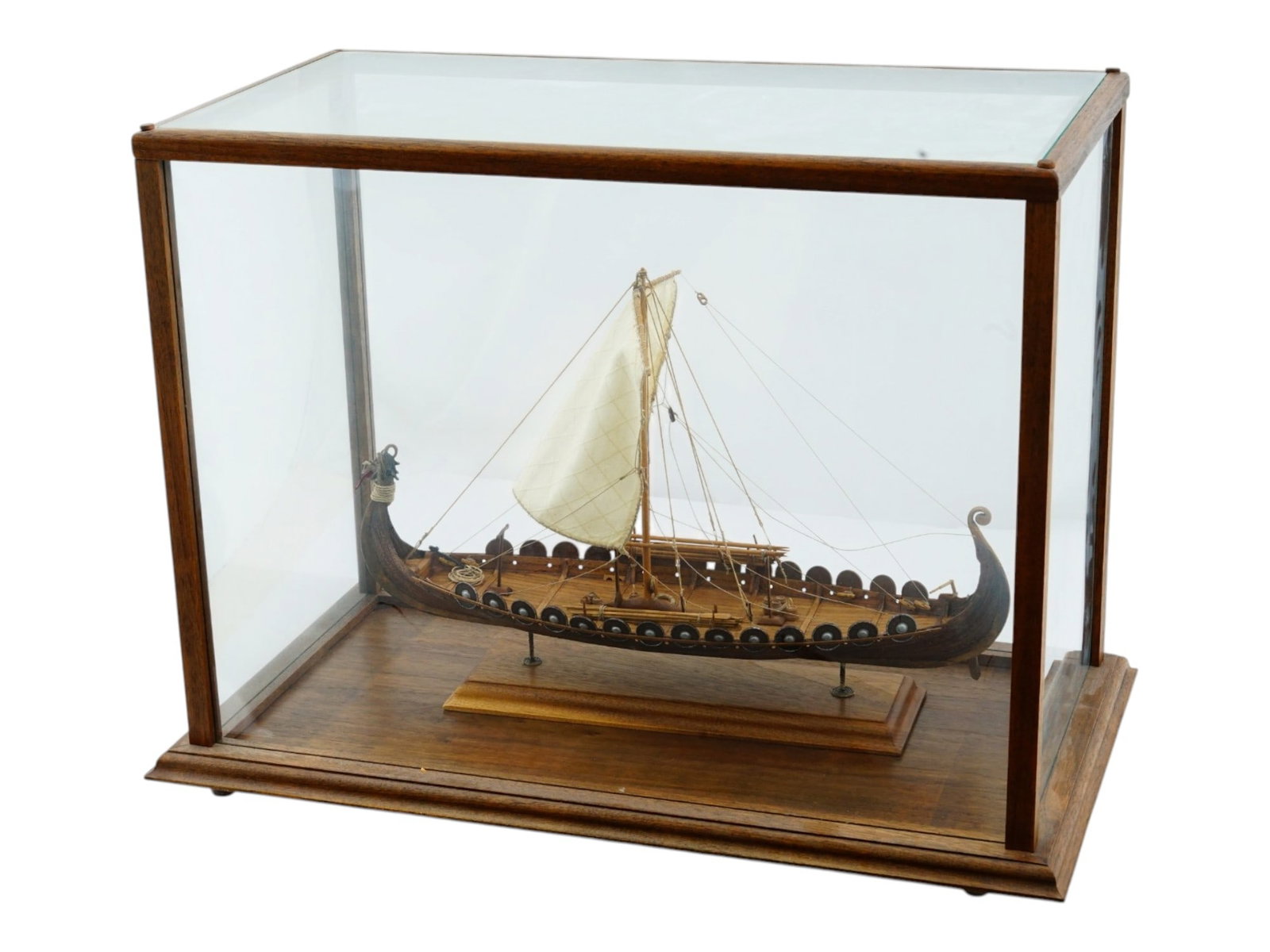 WOODEN MODEL OF THE VIKING SHIP THE DRAKKAR IN CASE (1 of 13)