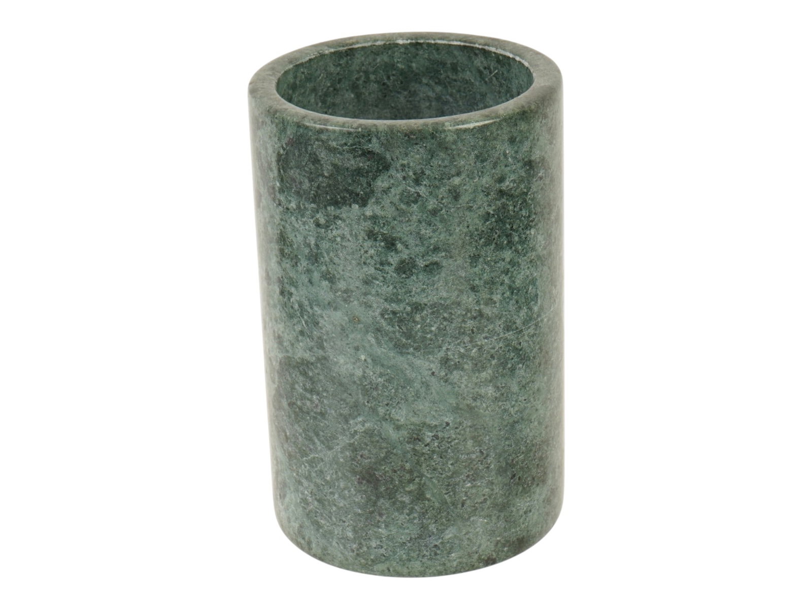 VINTAGE CARVED GREEN MARBLE VASE: A vintage carved green marble vase or utensil holder. Classic cylinder shape, smooth surface. Unmarked. Collectible Mineral Stone Decor, Interior Design, Gifts, Flower Vases. THIS LOT IS ELIGIBLE FOR 