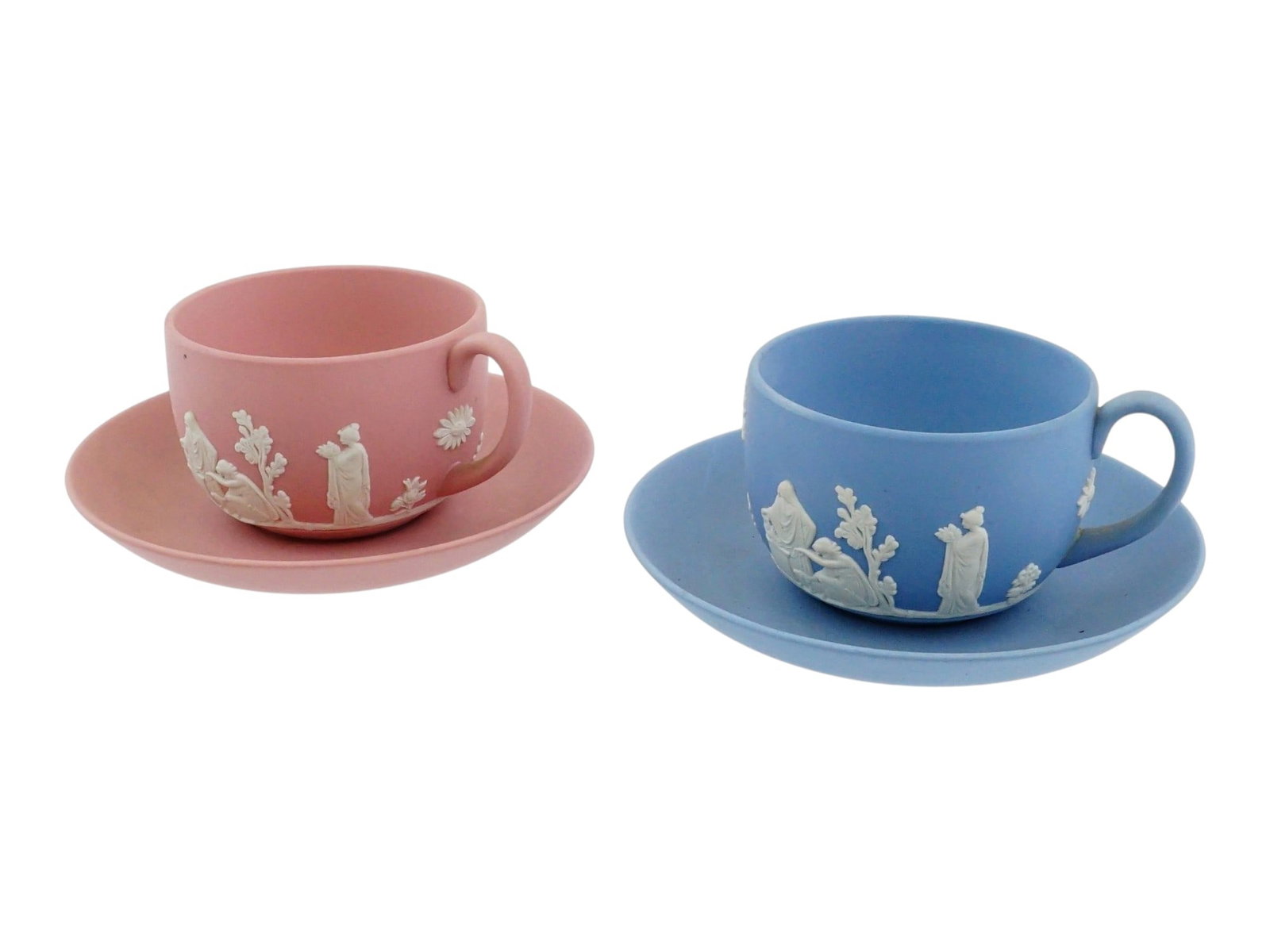 ENGLISH WEDGWOOD BLUE PINK JASPERWARE TEA CUPS SAUCERS (1 of 11)
