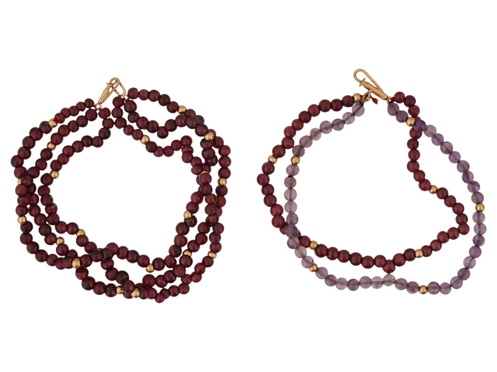 PAIR OF GARNET AMETHYST AND GOLD BEADED BRACELET (1 of 4)