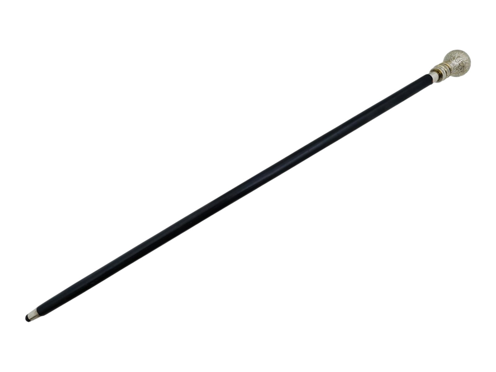 VINTAGE BLACK WOOD AND METAL WALKING CANE (1 of 6)