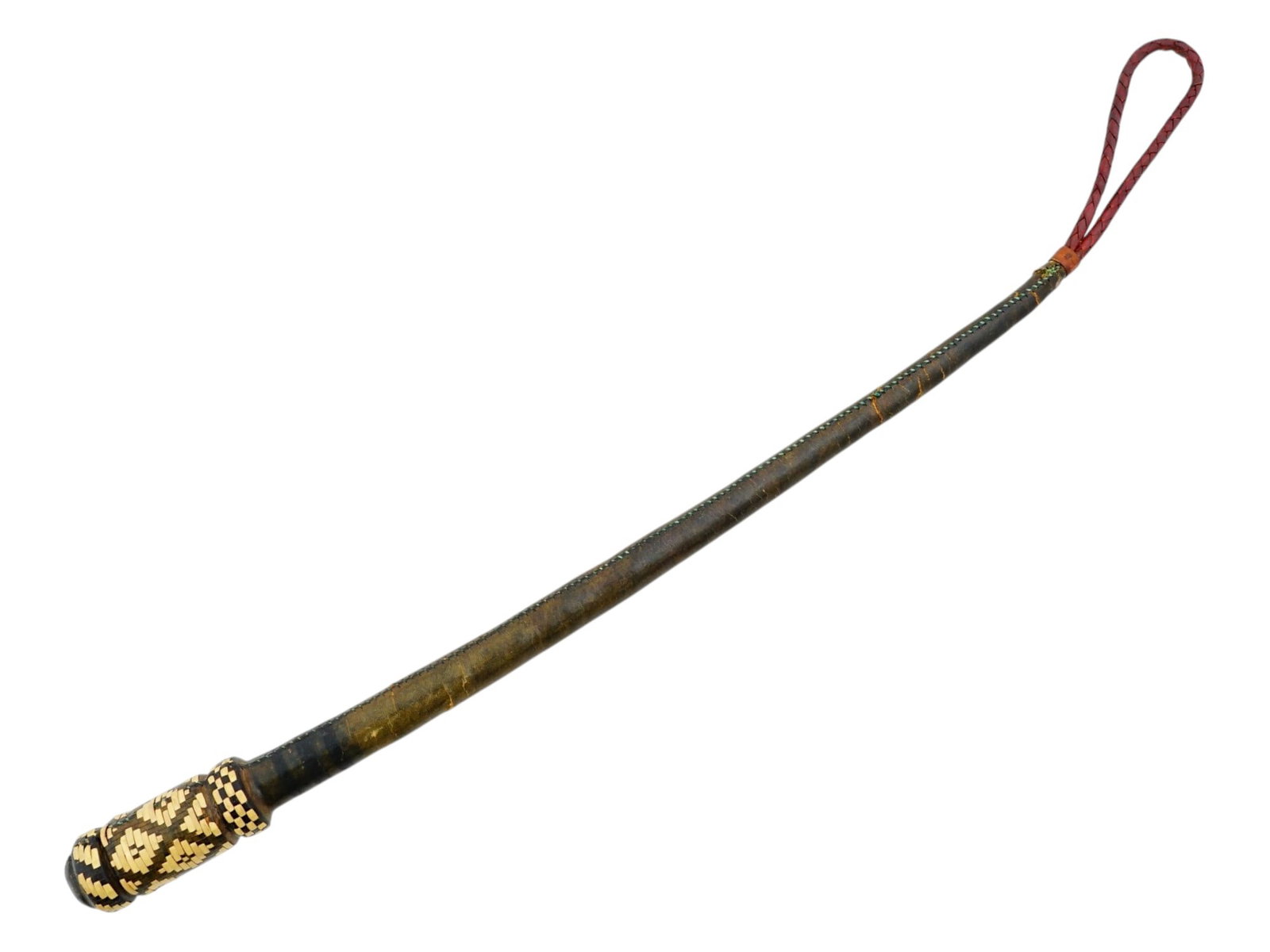 VINTAGE HORSE LEATHER RIDING WHIP W RED CORD LOOP (1 of 7)