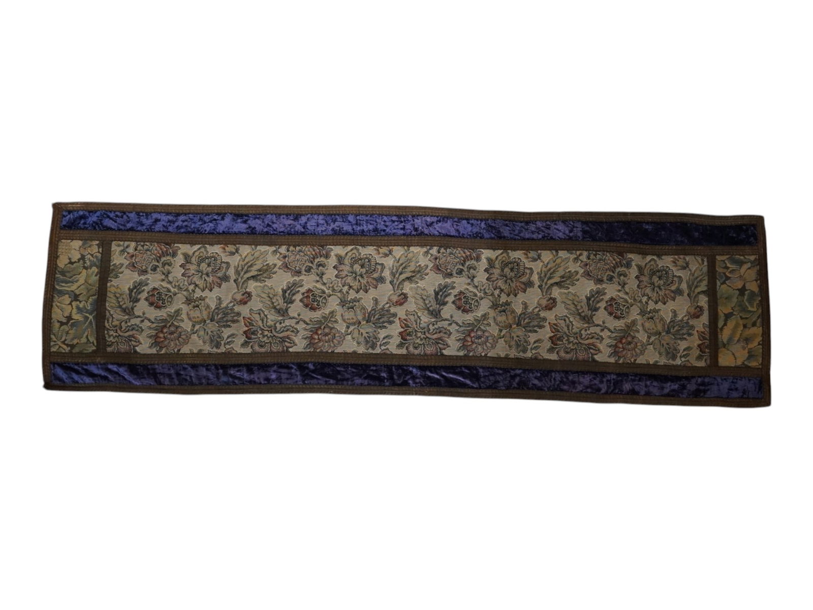 ANTIQUE TAPESTRY TABLE RUNNER W FLORAL CENTER PANEL (1 of 5)