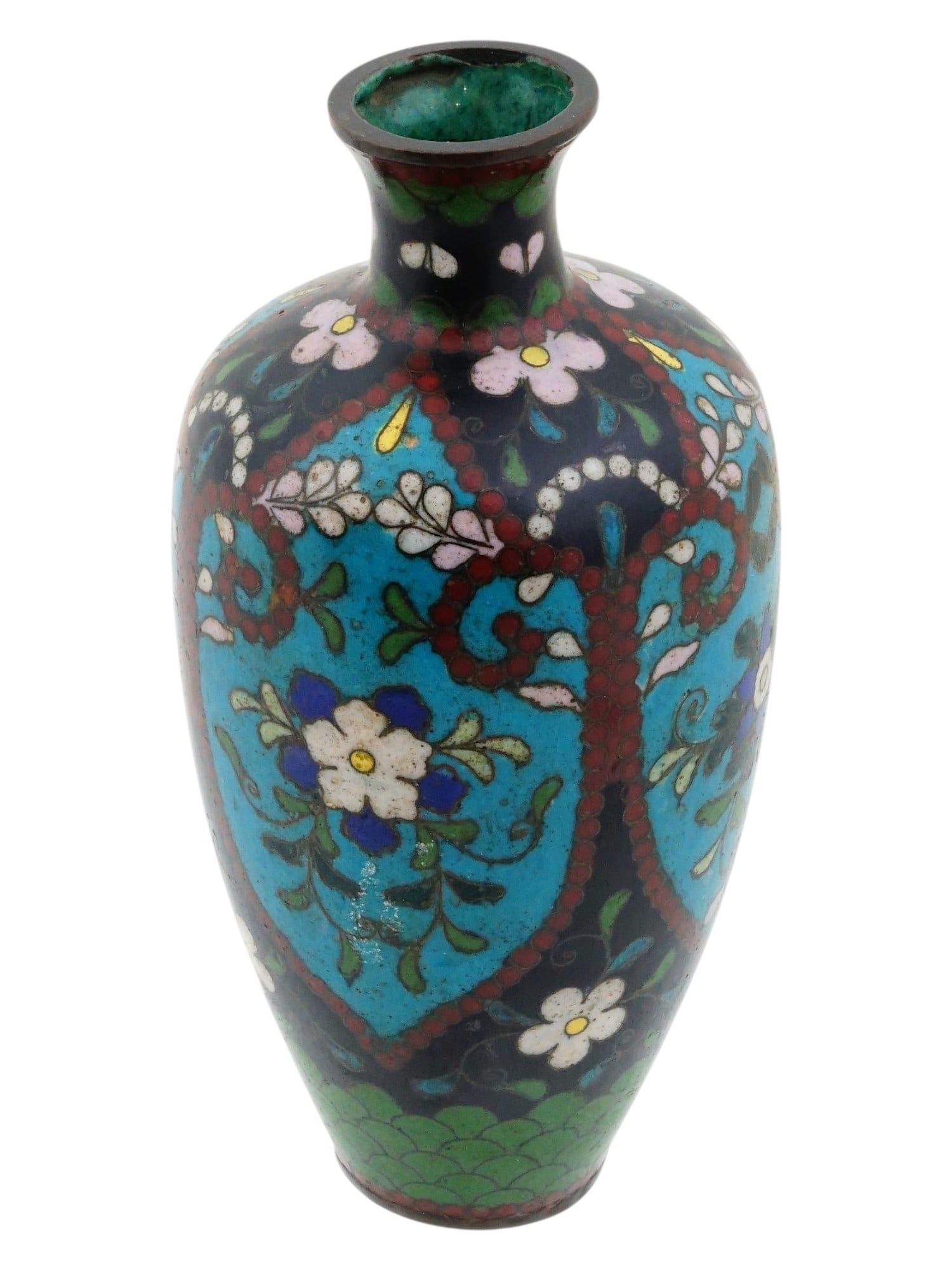 CHINESE POLYCHROME FLORAL CLOISONNE ENAMEL VASE (1 of 7)