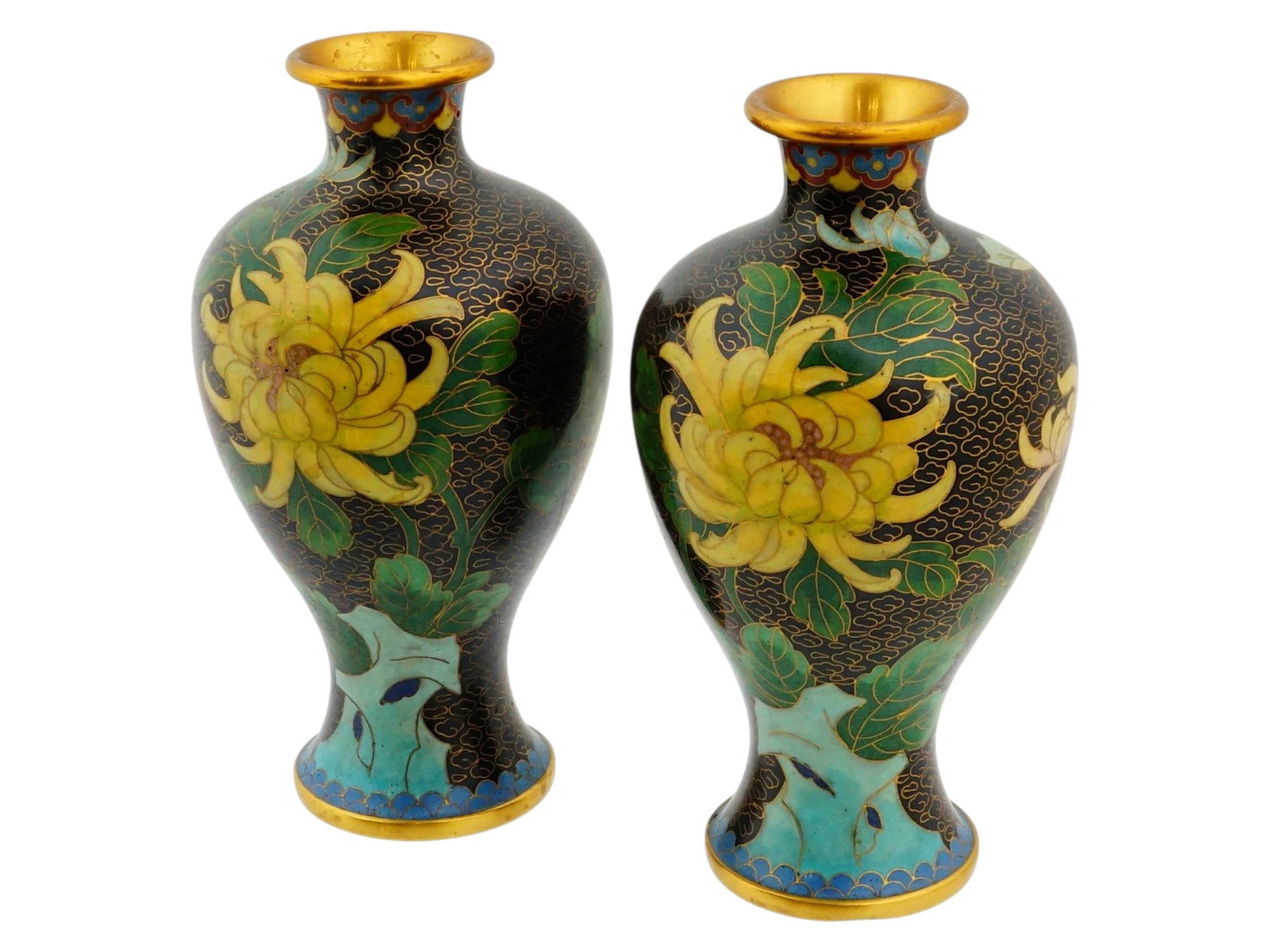 PAIR OF ANTIQUE CHINESE QING CLOISONNE ENAMEL VASES (1 of 7)