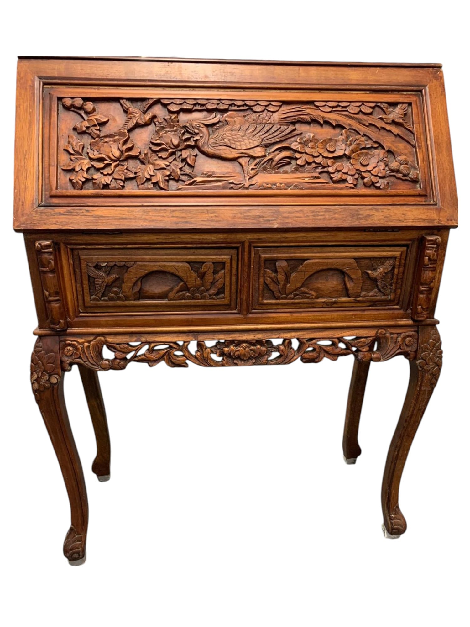 VINTAGE CHINESE HAND CARVED HARDWOOD SECRETARY DESK (1 of 8)