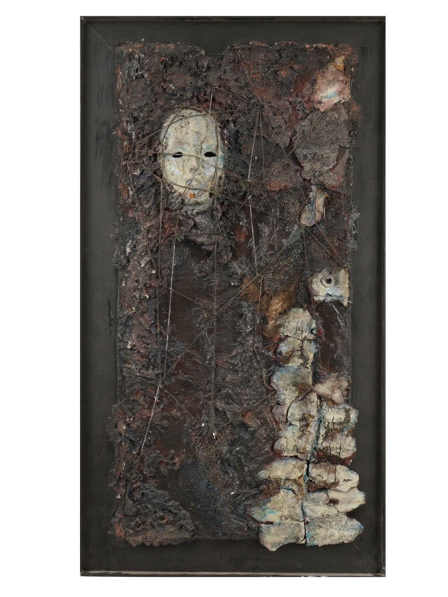 MODERN PAINTING SIGNED ROZA KRYZHANOVSKA MEMORY 1996: A modern mixed media on board, signed Roza Michael Kryzhanovska and Ghosts of My Memory, 1996 on verso. The composition reflects the artists introspective approach, combining layered techniques to evo