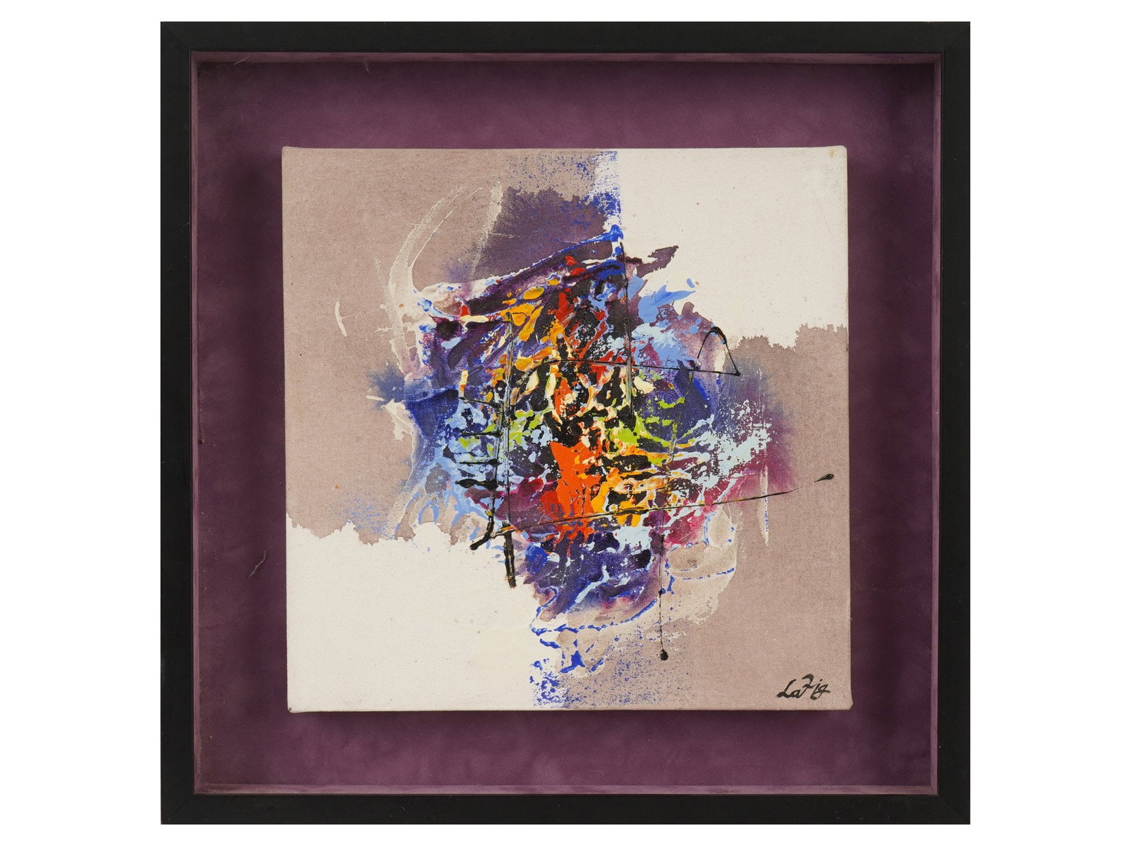 MODERN ABSTRACT OIL PAINTING SIGNED LATIG: A modern oil painting on canvas signed Latig lower right. Executed in a bold lyrical abstraction style. Framed. Contemporary Paintings And Art Collectibles. THIS LOT IS ELIGIBLE FOR A 30-DAY UNCONDITI