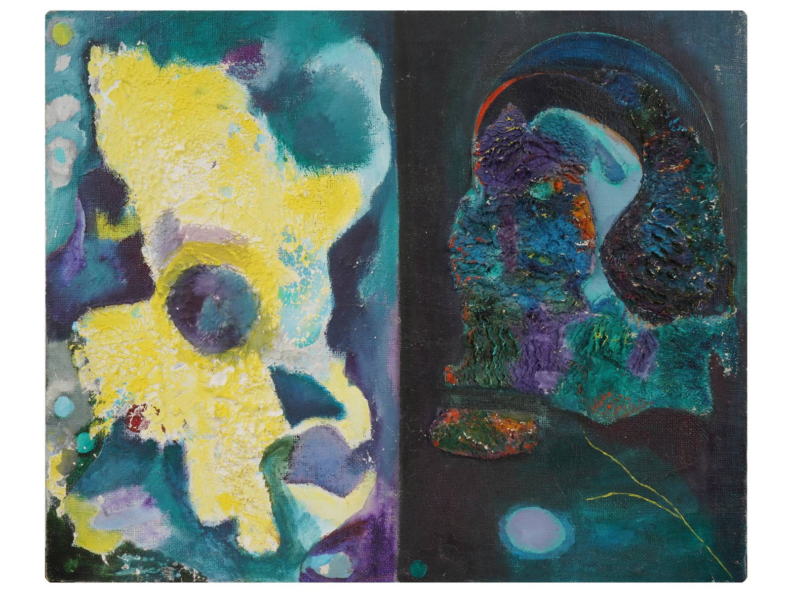 MODERNIST CONCEPTUAL MIXED MEDIA PAINTING BY ANIA PARIE: Ania Parie, Russian, Canadian artist, a mixed media painting on canvas depicting a conceptual abstract composition. Signed lower right. Ania Parie is a Contemporary artist, known for conceptual artwor
