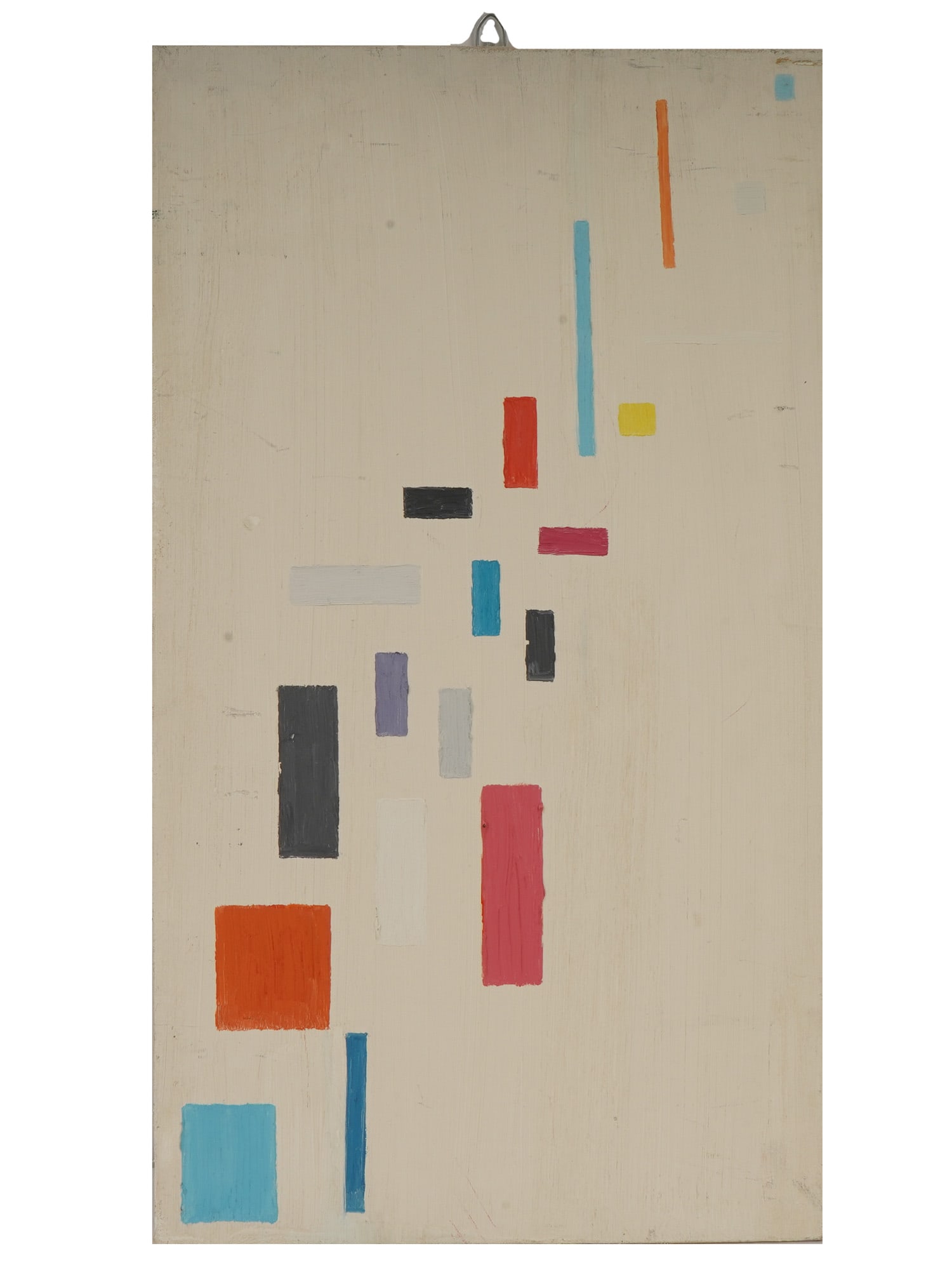 MODERNIST GEOMETRIC ABSTRACT COMPOSITION OIL PAINTING: A Modernist oil painting on canvas depicting a geometric abstract composition. Unsigned. Modernist and Contemporary Fine Art, Mid Century, Concrete Art, Avant Garde, Constructivism, Suprematism,