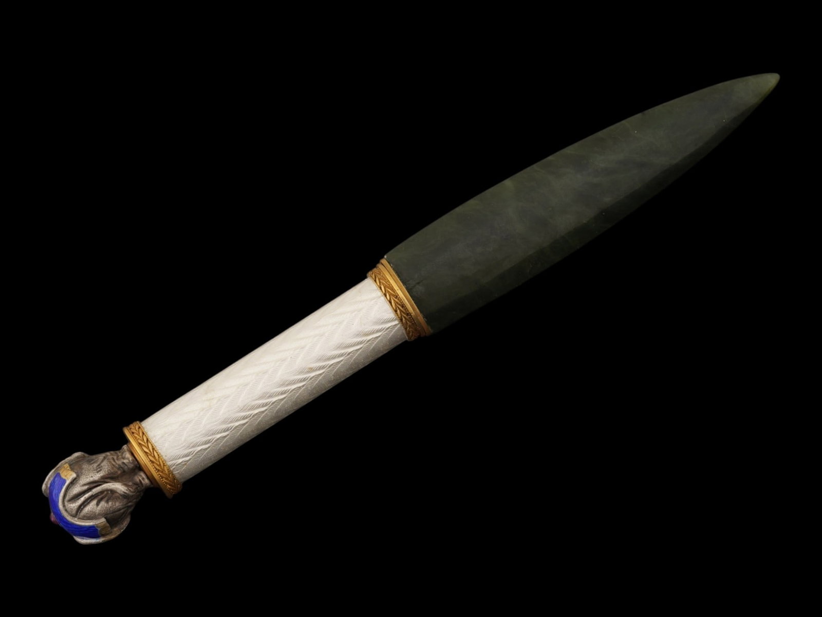 RUSSIAN SILVER ENAMEL NEPHRITE RUBY LETTER OPENER - 2