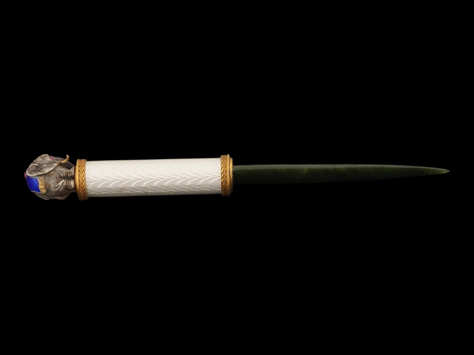 RUSSIAN SILVER ENAMEL NEPHRITE RUBY LETTER OPENER - 3