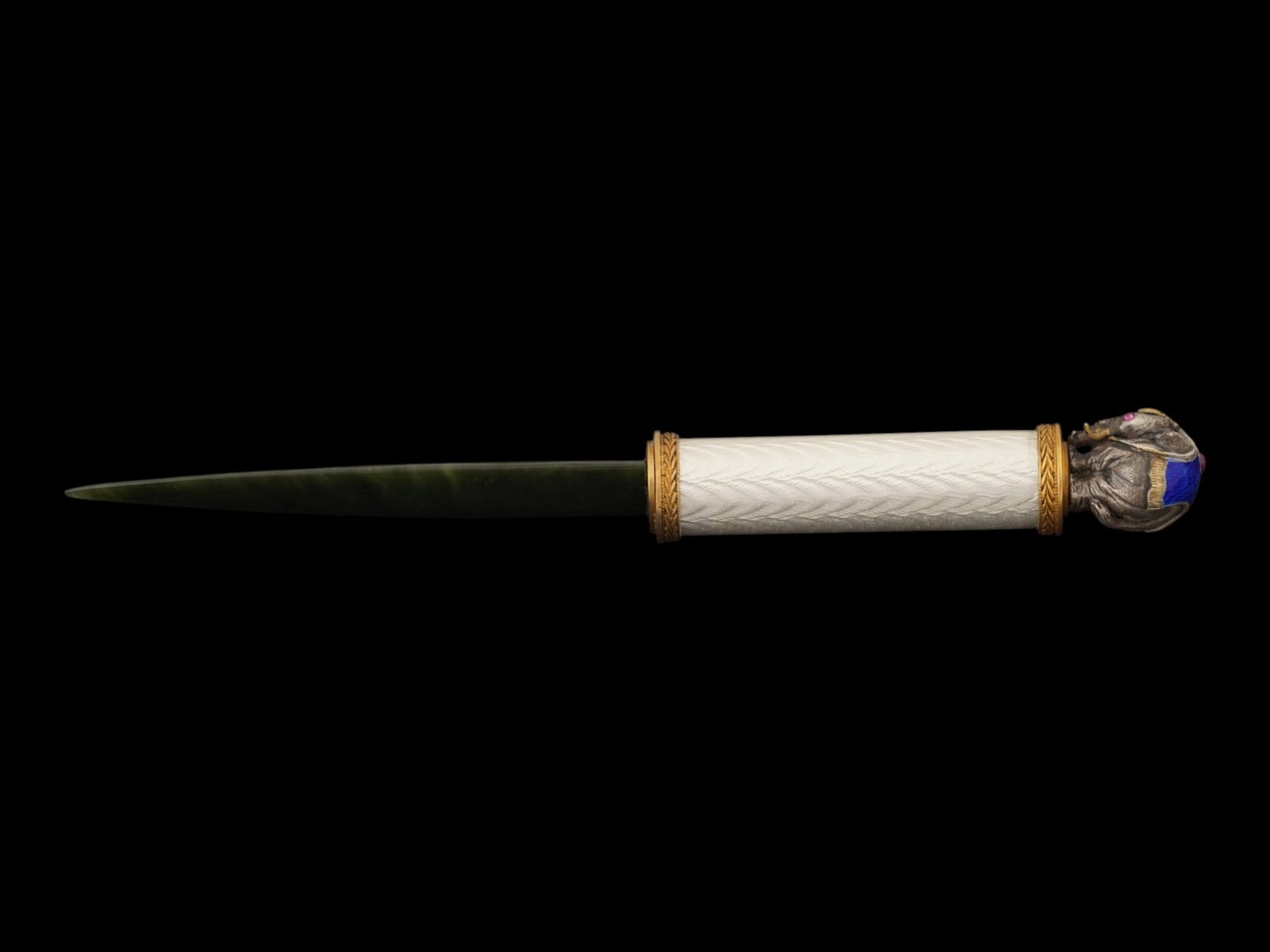 RUSSIAN SILVER ENAMEL NEPHRITE RUBY LETTER OPENER - 4
