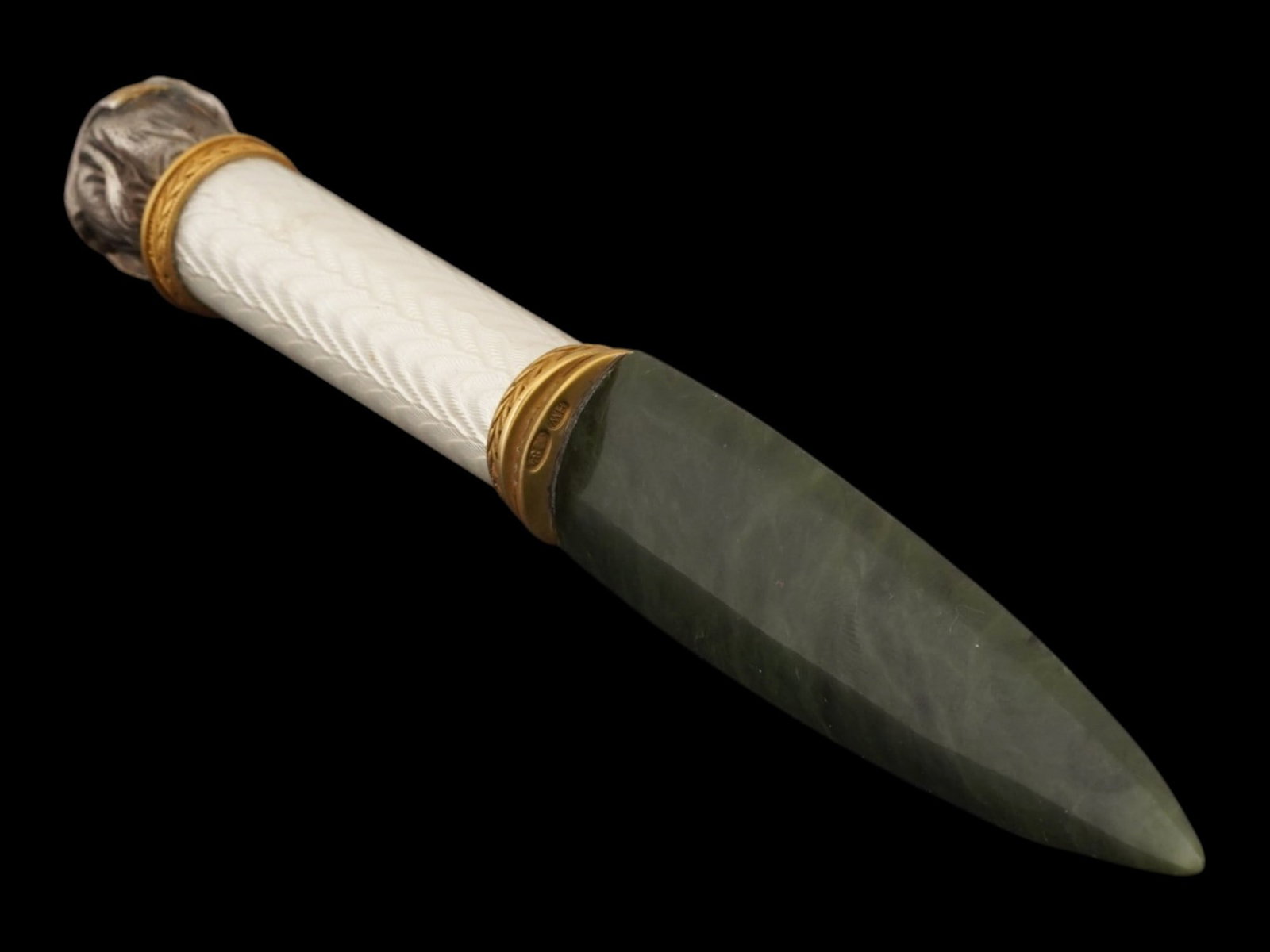 RUSSIAN SILVER ENAMEL NEPHRITE RUBY LETTER OPENER - 5