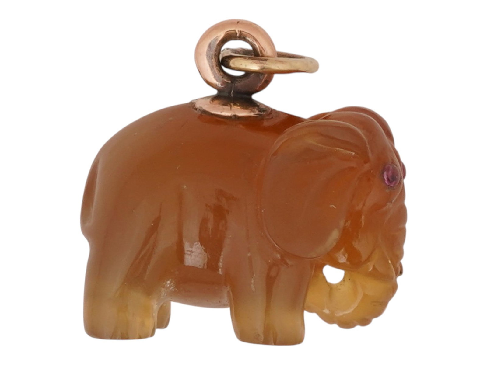 RUSSIAN 14K GOLD AGATE ELEPHANT EASTER EGG PENDANT W RUBY - 2