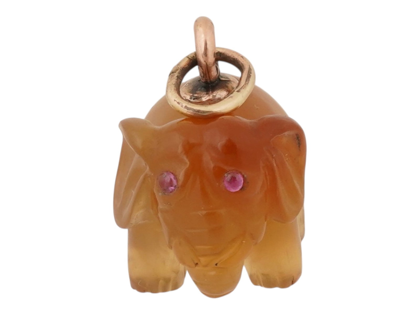 RUSSIAN 14K GOLD AGATE ELEPHANT EASTER EGG PENDANT W RUBY - 3