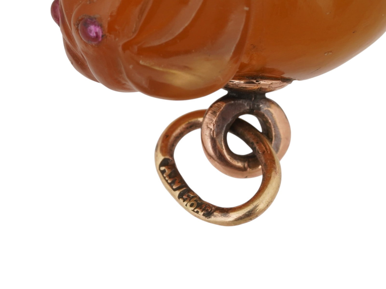 RUSSIAN 14K GOLD AGATE ELEPHANT EASTER EGG PENDANT W RUBY - 6