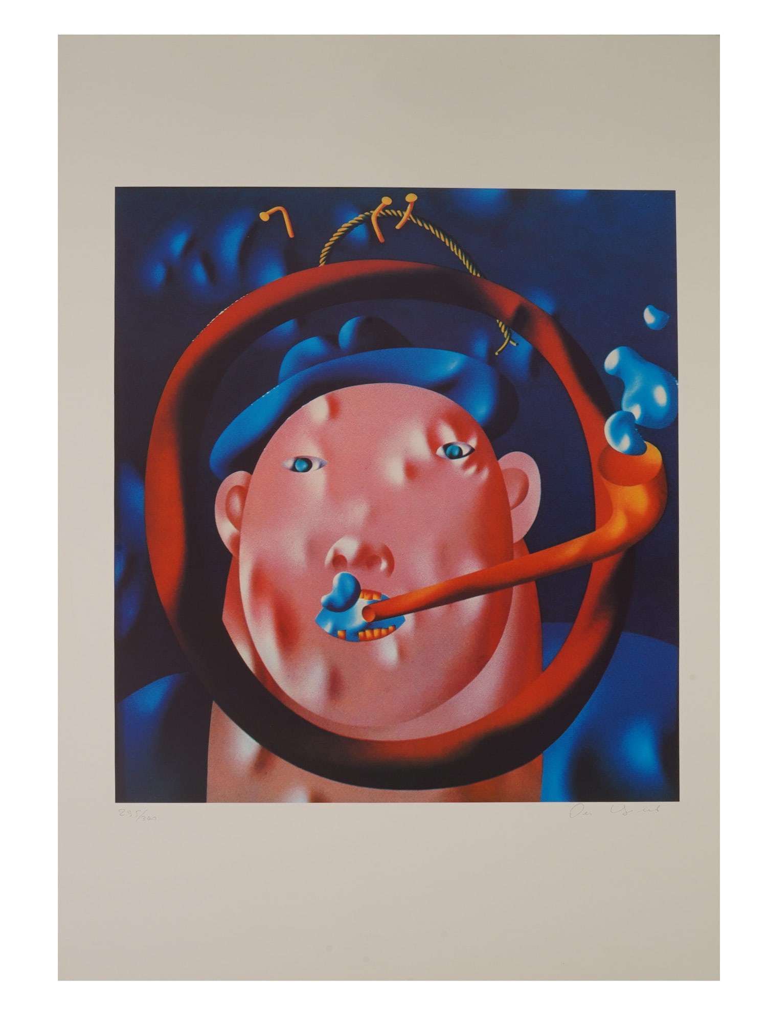 LTD RUSSIAN CIRCUS COLOR PRINT BY OLEG TSELKOV SIGNED: Oleg Tselkov, Russian, French, 1934 to 2021, a limited edition original color print on paper depicting a stylized portrait from the famous Circus series. Signed in pencil, lower right. Numbered 255 of