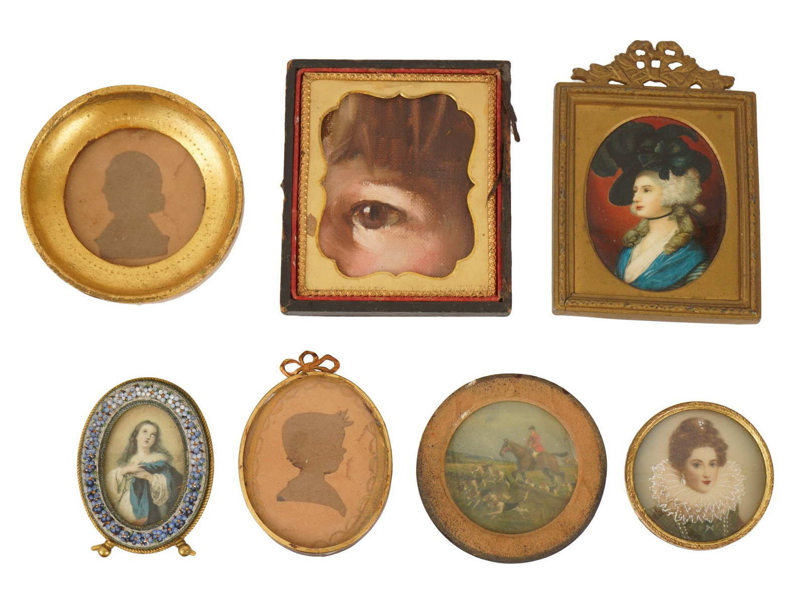 LOT OF SEVEN EUROPEAN MINIATURE PAINTINGS AND FRAMES (1 of 5)