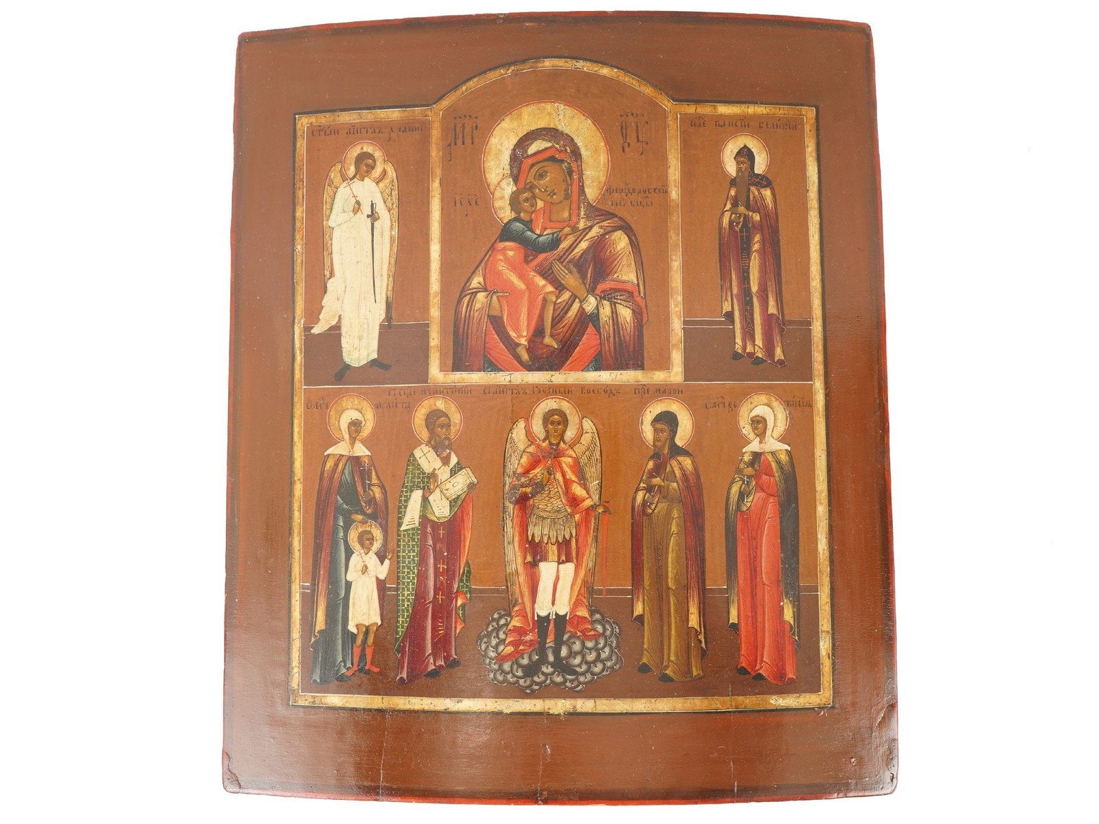 ANTIQUE RUSSIAN ORTHODOX ICON MOTHER OF GOD WITH SAINTS (1 of 5)