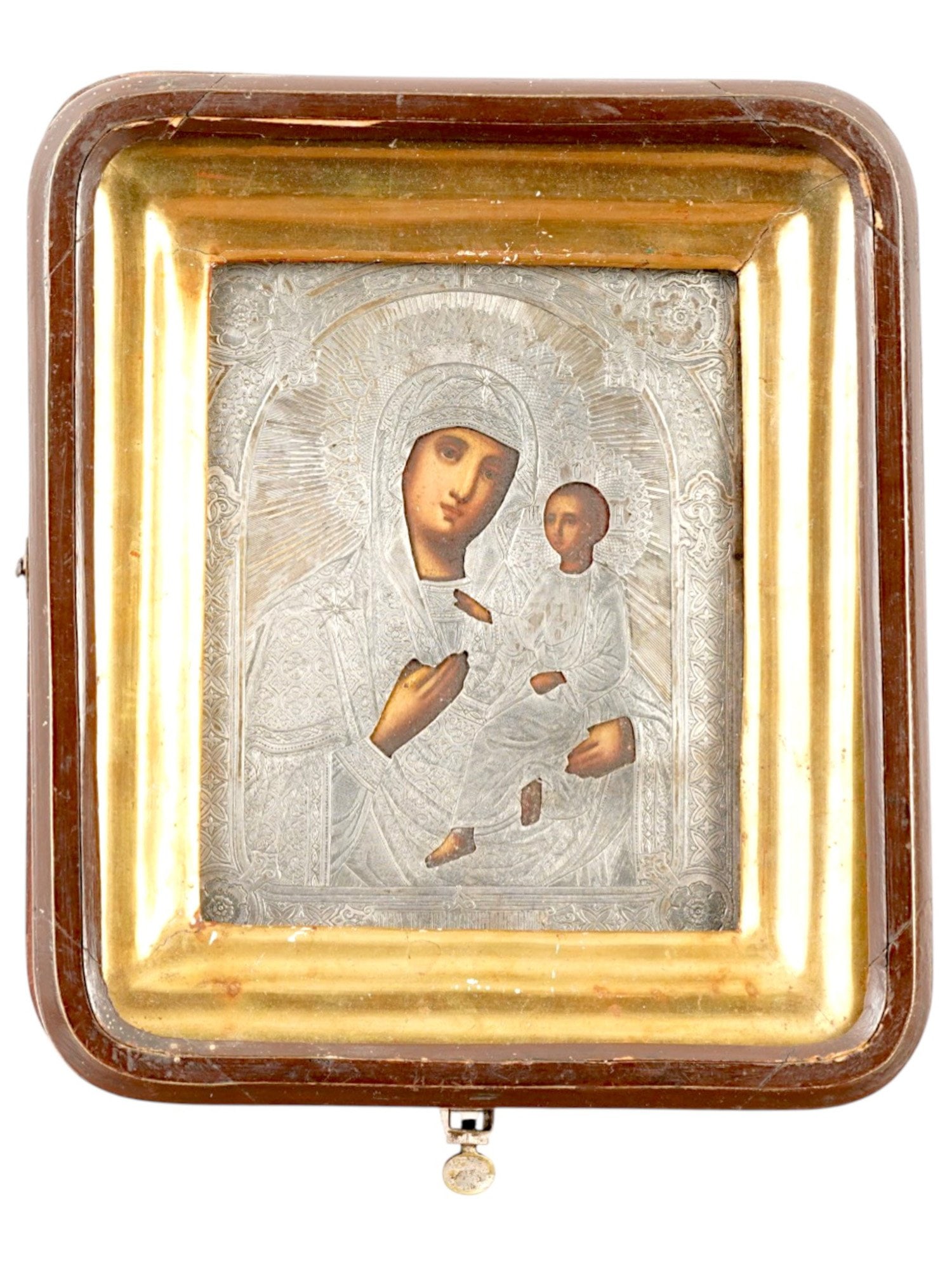 ANTIQUE RUSSIAN MOTHER OF GOD ICON SILVER RIZA W KIOT (1 of 9)