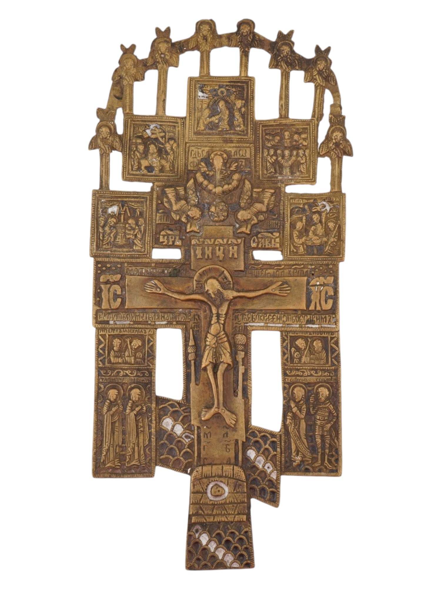 ANTIQUE RUSSIAN ORTHODOX ENAMELED BRONZE CROSS (1 of 5)
