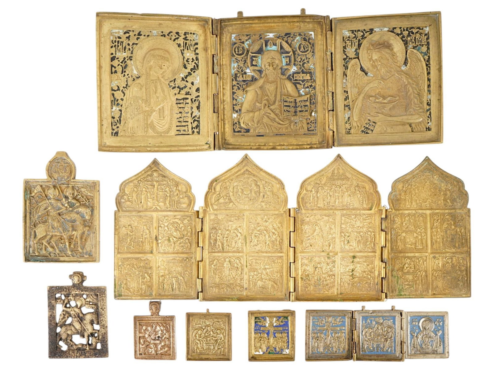 ANTIQUE RUSSIAN BRONZE ICONS AND FOLDING SKLADEN ICONS (1 of 8)