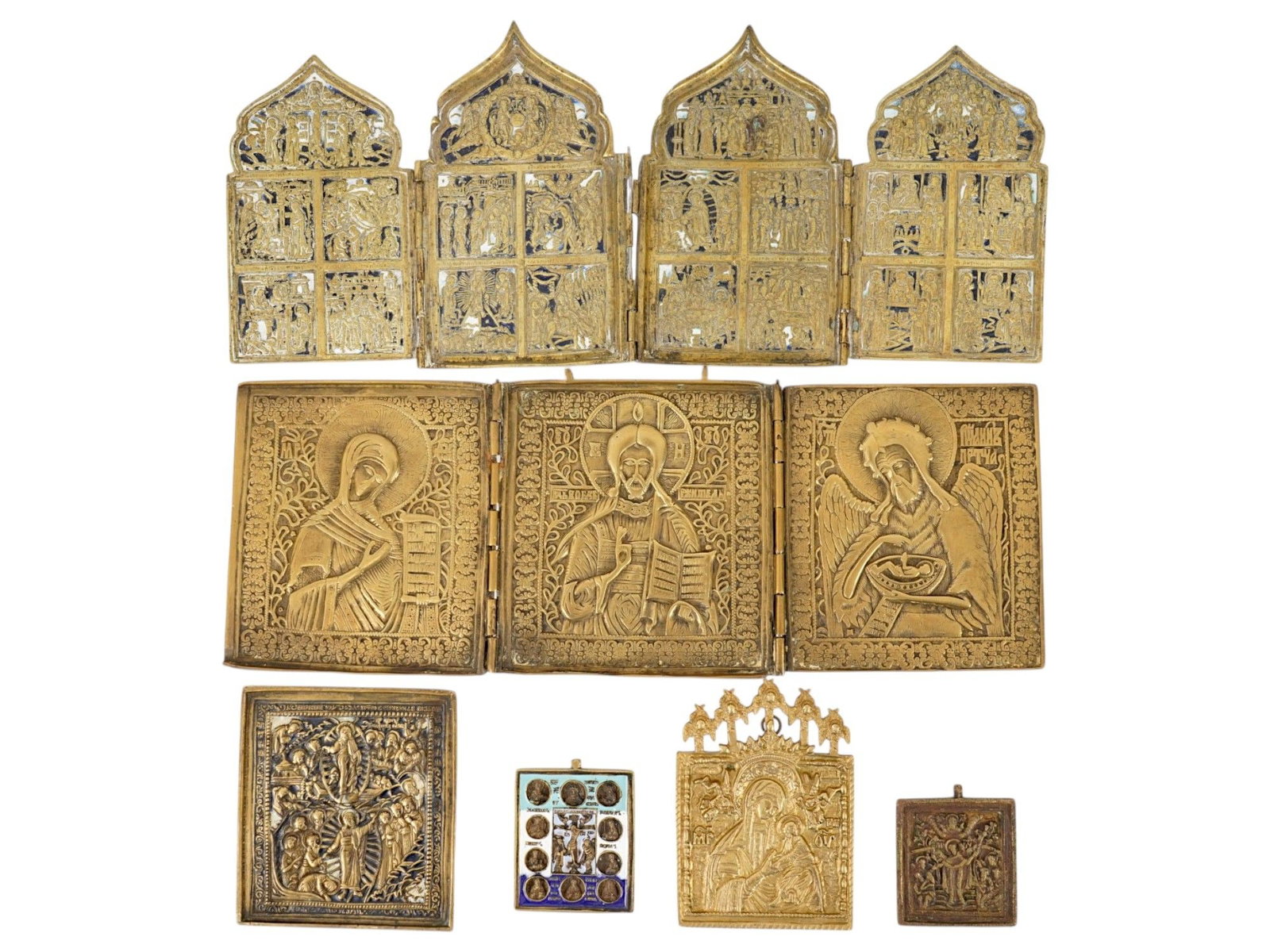 LOT OF NINE ANTIQUE ORTHODOX CAST BRONZE ICONS (1 of 6)