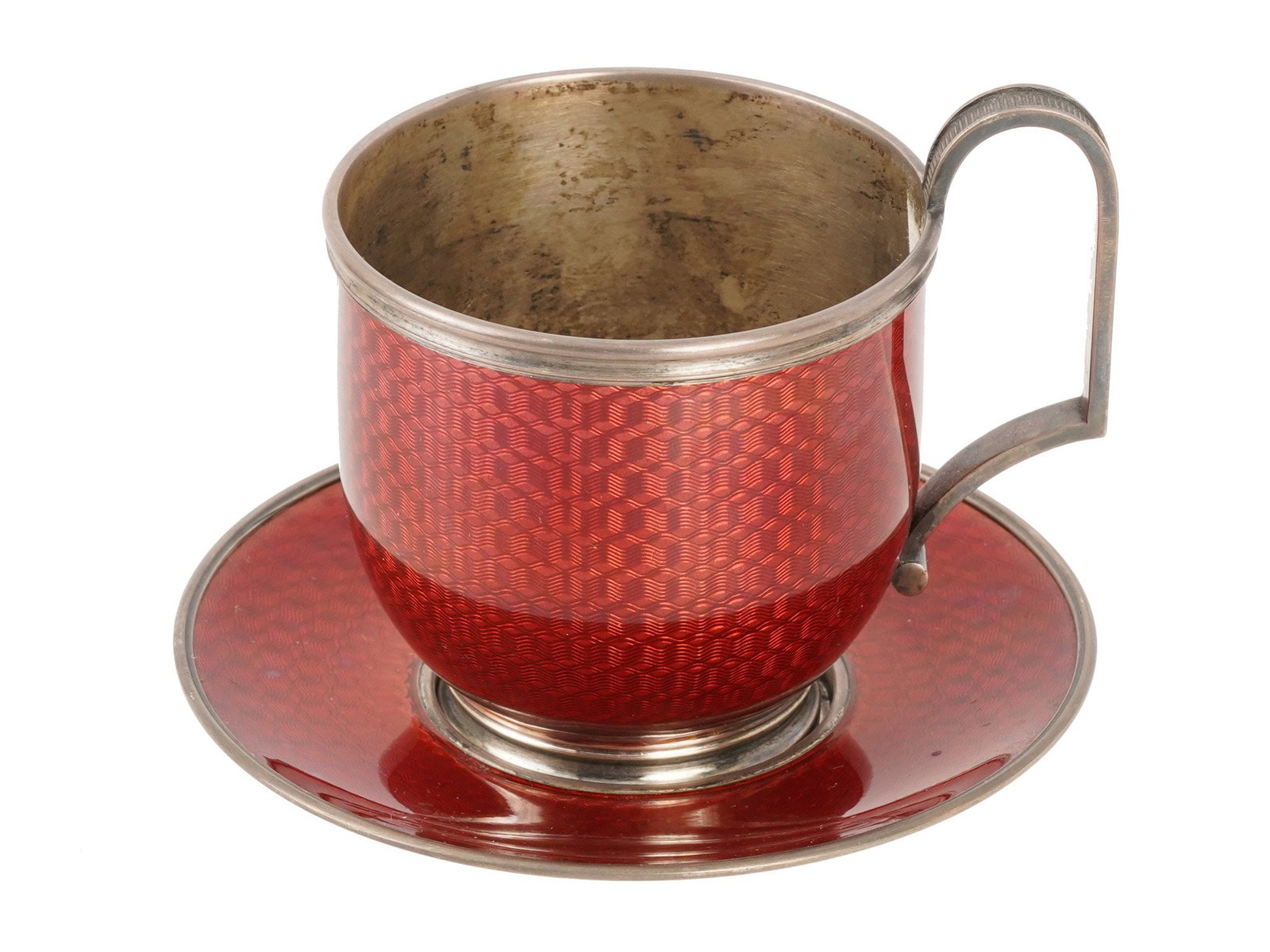 RUSSIAN GILT SILVER AND GUILLOCHE ENAMEL CUP AND SAUCER (1 of 7)