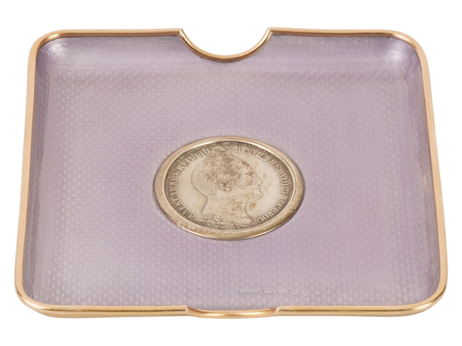 RUSSIAN FABERGE SILVER GUILLOCHE ENAMEL COIN ASHTRAY (1 of 7)