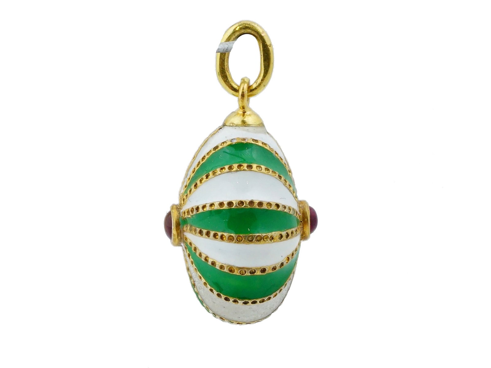 RUSSIAN SILVER ENAMEL GEMSTONE EASTER EGG PENDANT - 2
