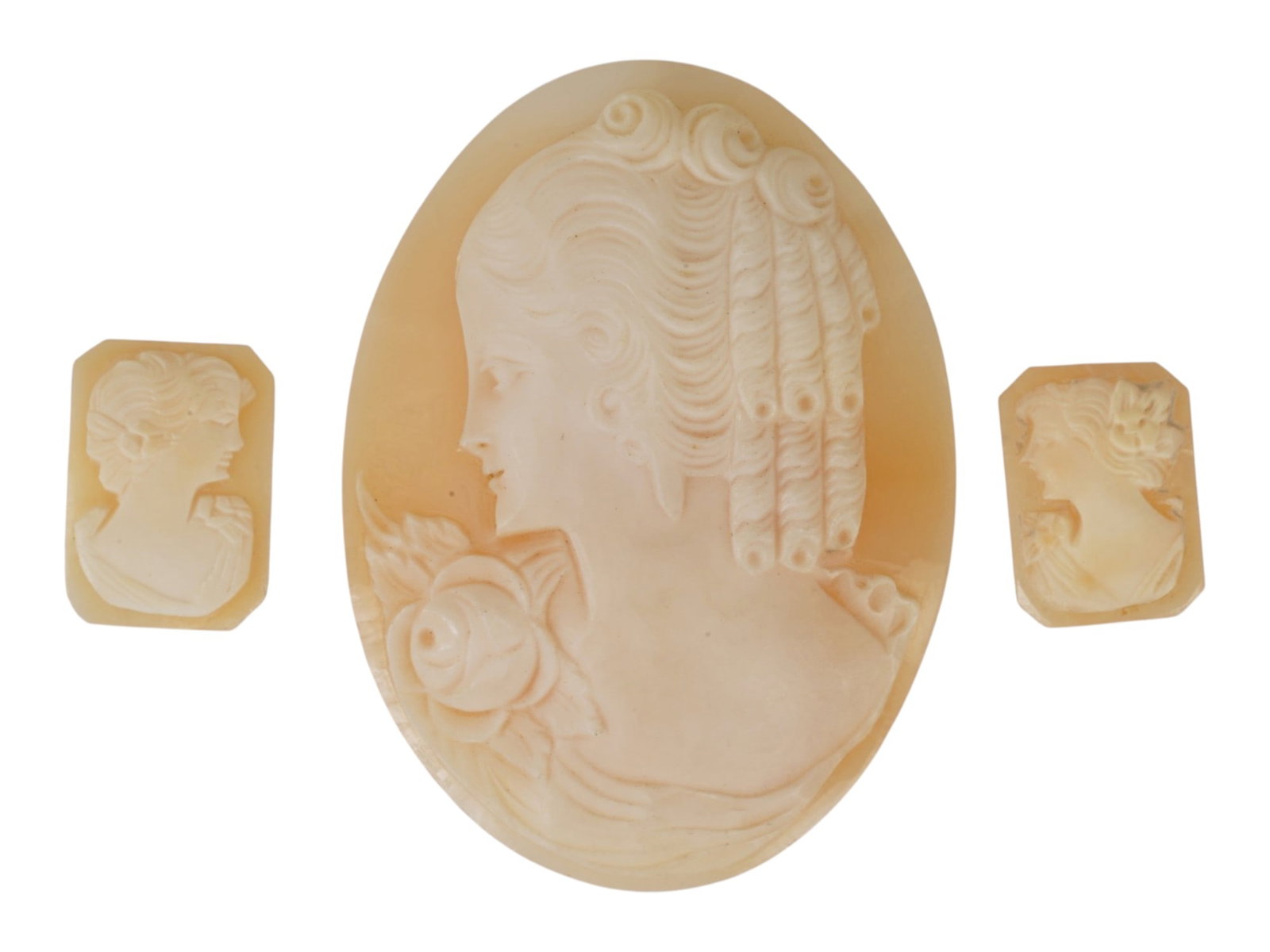 HAND CARVED CONCH SHELL FEMALE PORTRAIT CAMEOS (1 of 4)