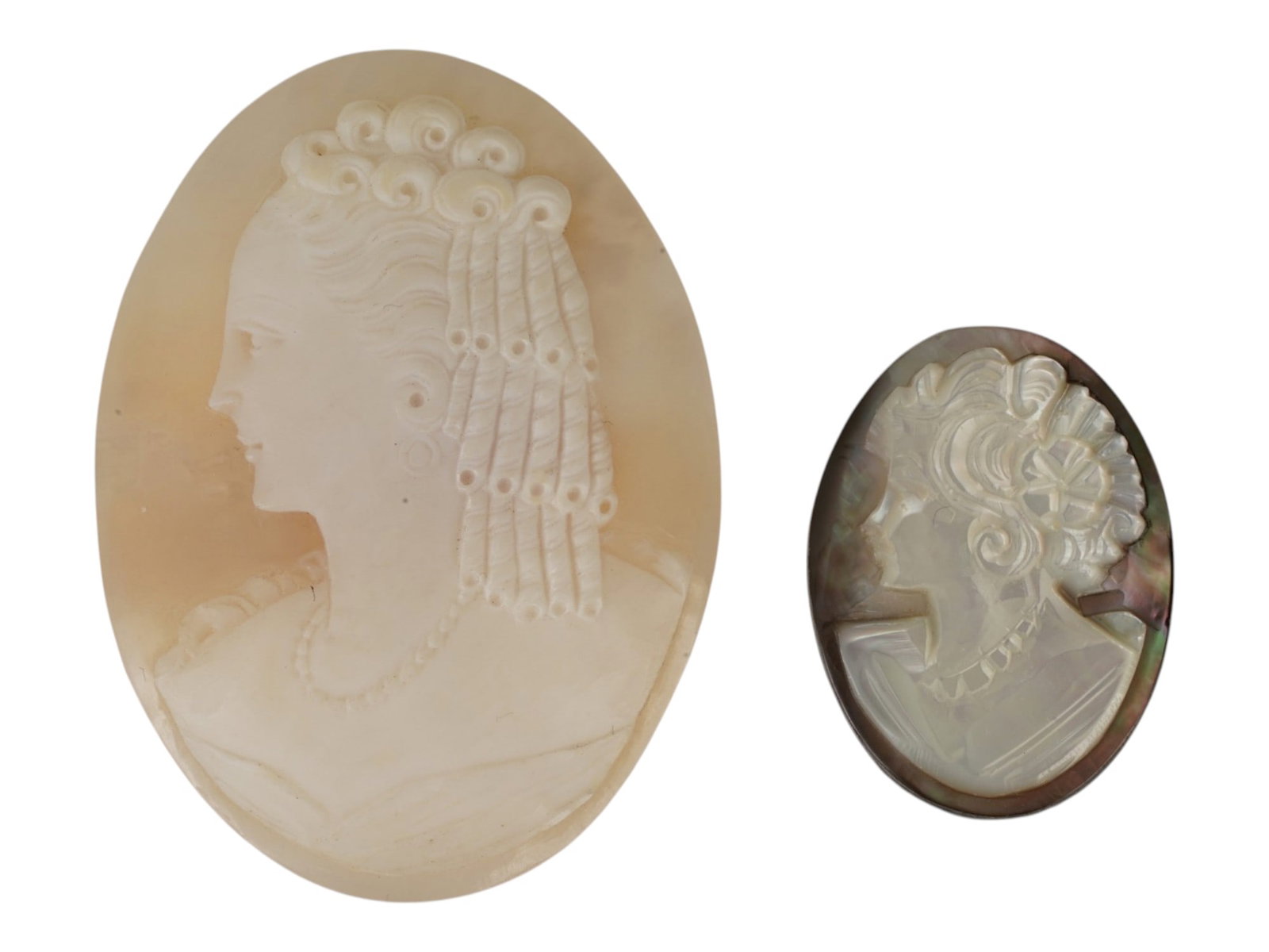 CONCH SHELL AND MOTHER OF PEARL FEMALE PORTRAIT CAMEOS (1 of 4)