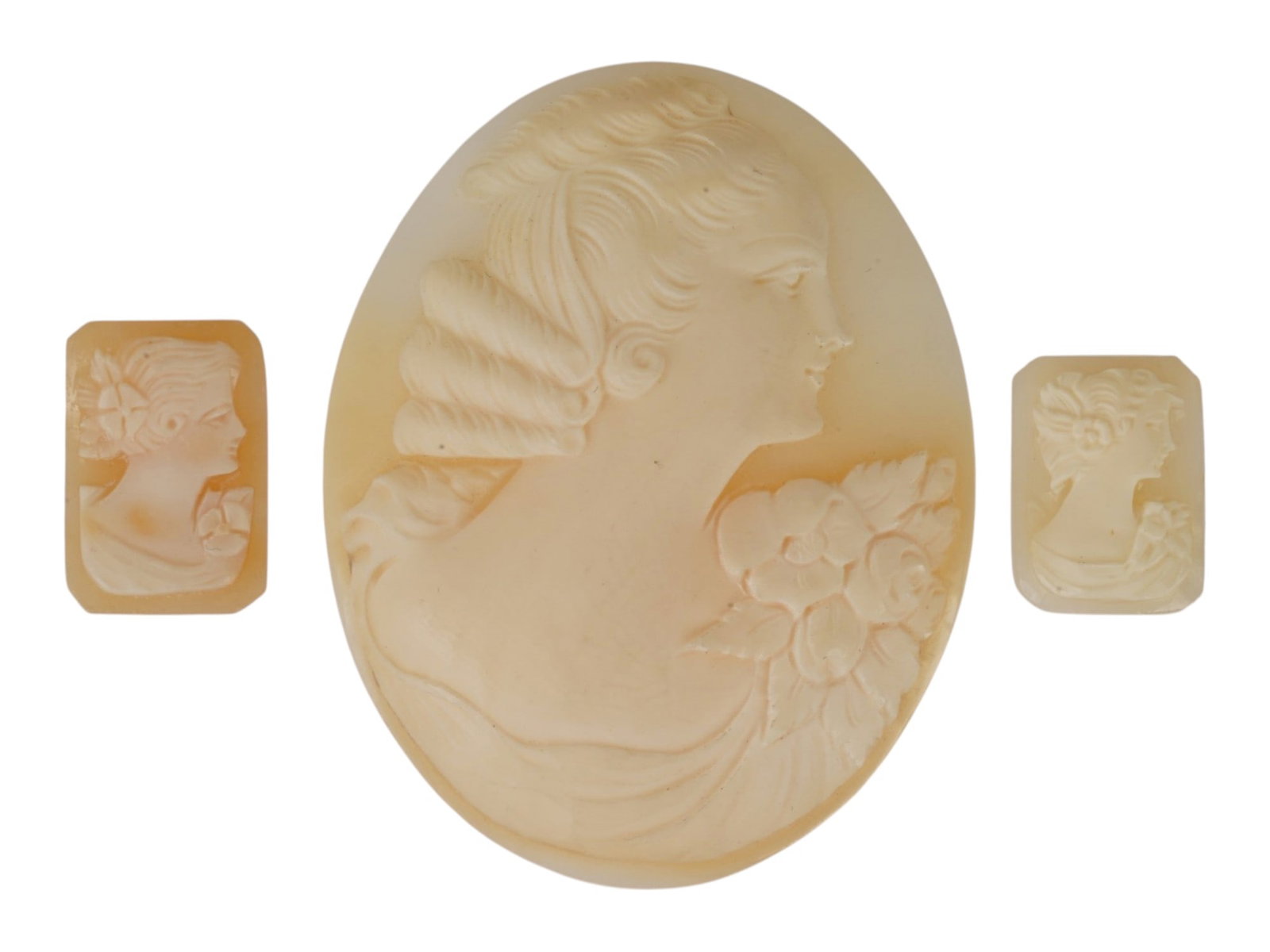 HAND CARVED CONCH SHELL FEMALE PORTRAIT CAMEOS (1 of 4)