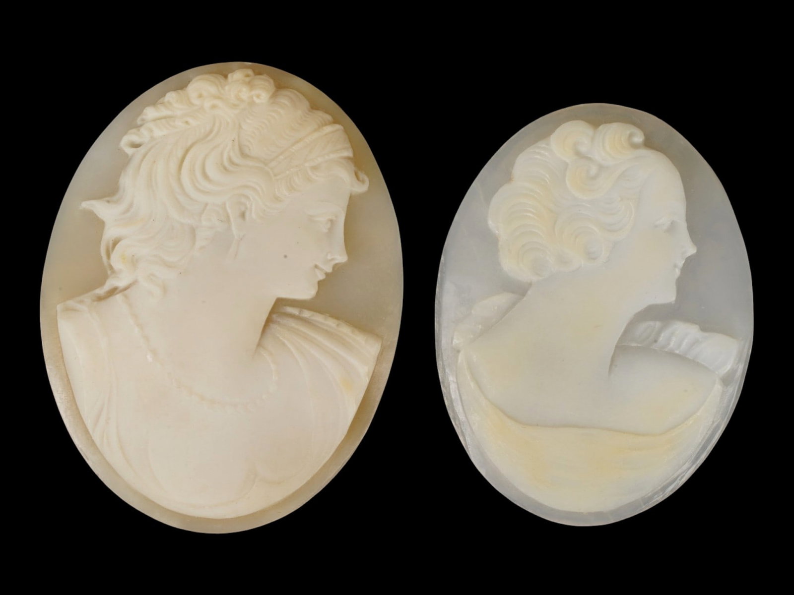 TWO VINTAGE WHITE SHELL CAMEO CARVINGS (1 of 4)
