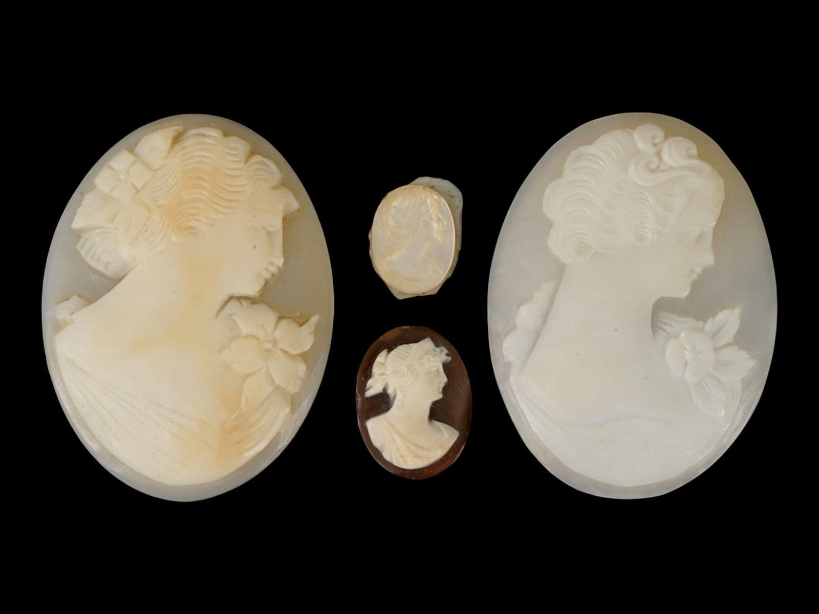 LOT OF FEMALE PORTRAIT CARVED SHELL CAMEOS (1 of 4)