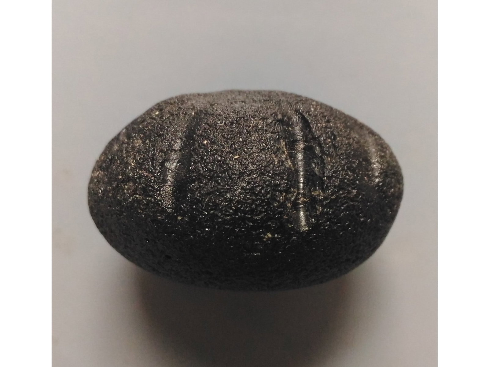 TEKTITE FROM METEORITE IMPACT: Very big, elongate, biscuit-shaped philippinite tektite with grooves at the edge. Weight: 44 grams. Origin: Paracale, Camarines Norte, Luzon, Philippines. (TE9/49) THIS LOT QUALIFIES FOR A 30-DAY