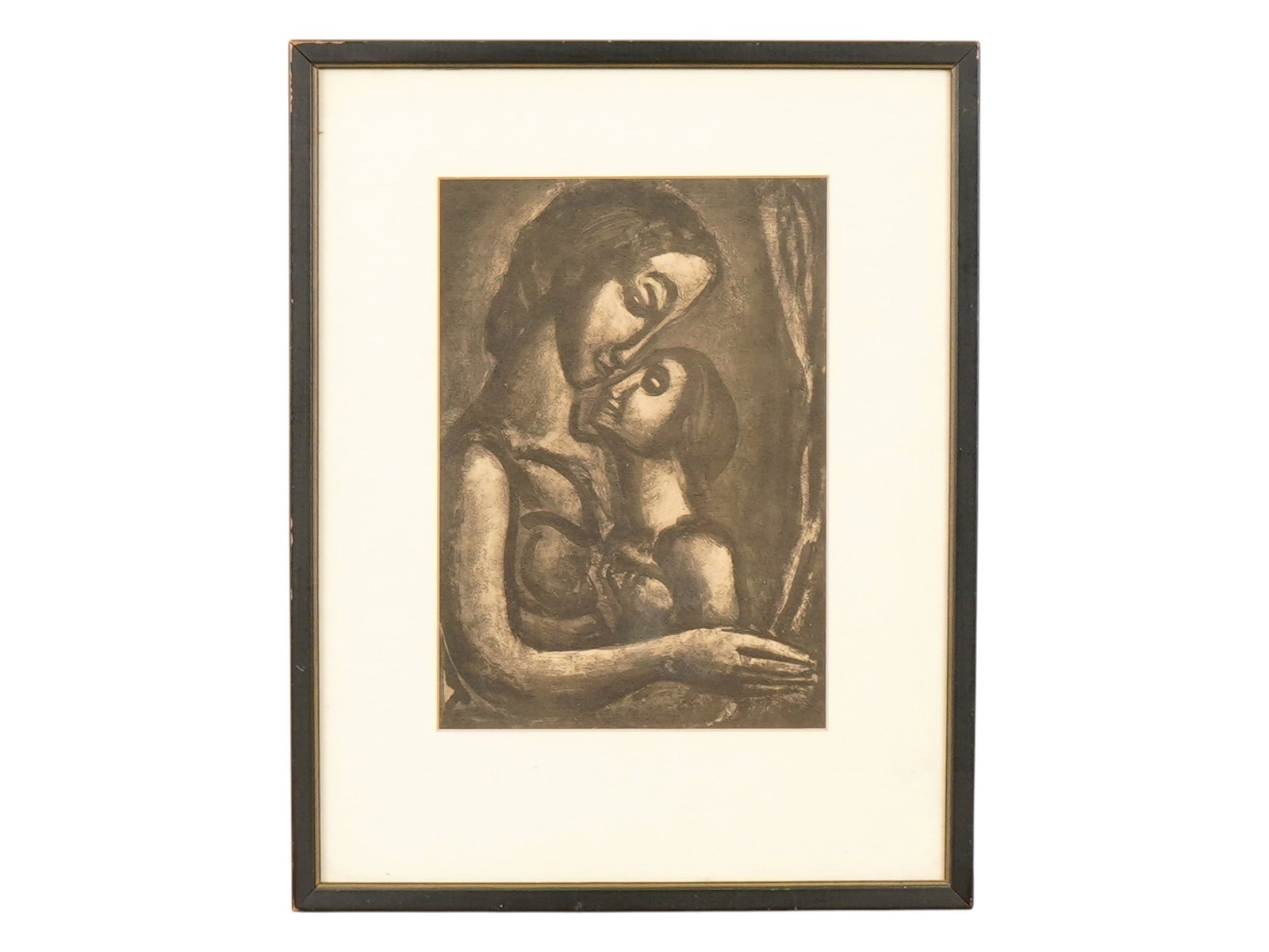GEORGES ROUAULT FRENCH MISERERE AQUATINT ETCHING: A vintage French aquatint etching by Georges Rouault titled Miserere. Signed on the backside. Matted and framed. The artworks in the Miserere series by Georges Rouault were created over several decade