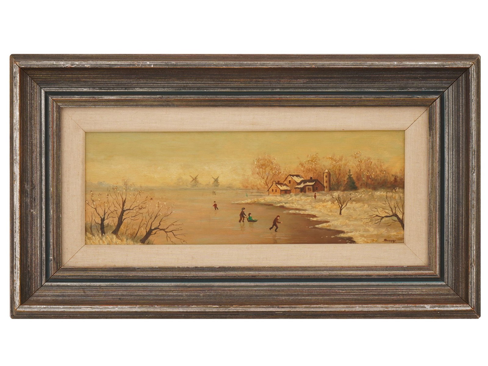 DUTCH STYLE WINTER LANDSCAPE OIL PAINTING SIGNED (1 of 4)