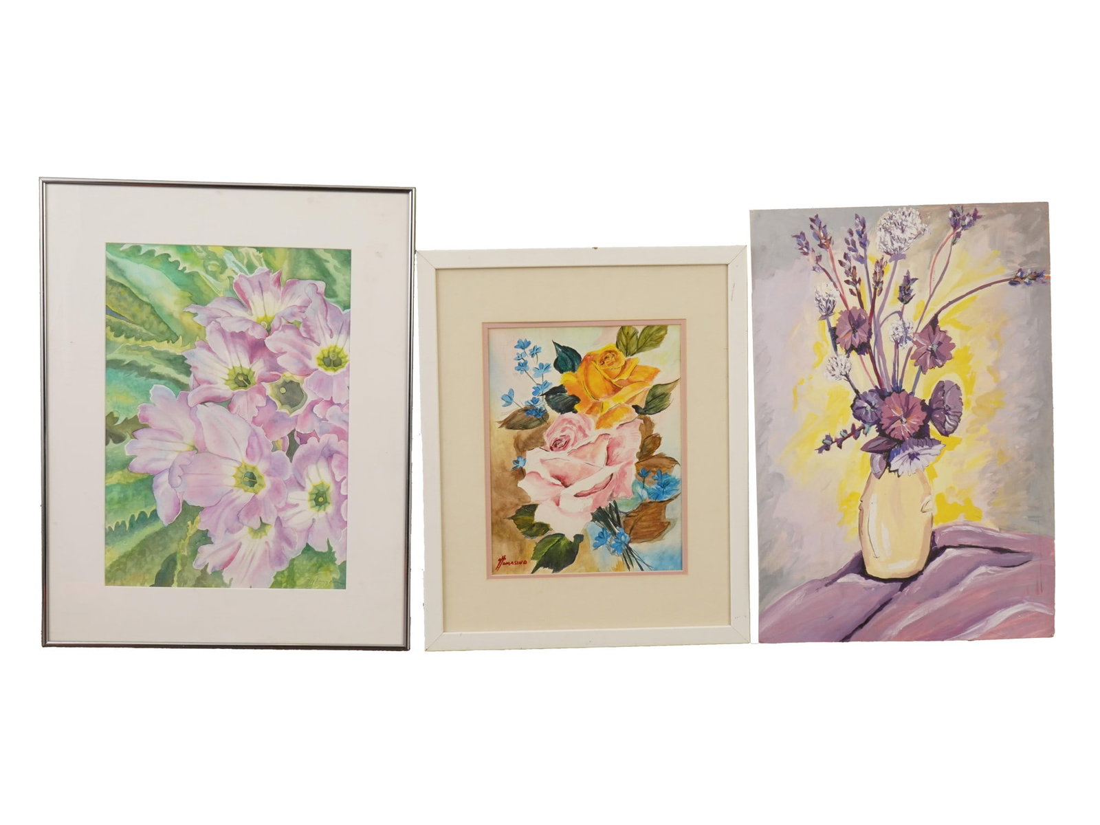 THREE STILL LIFE FLORAL PAINTINGS SIGNED (1 of 9)