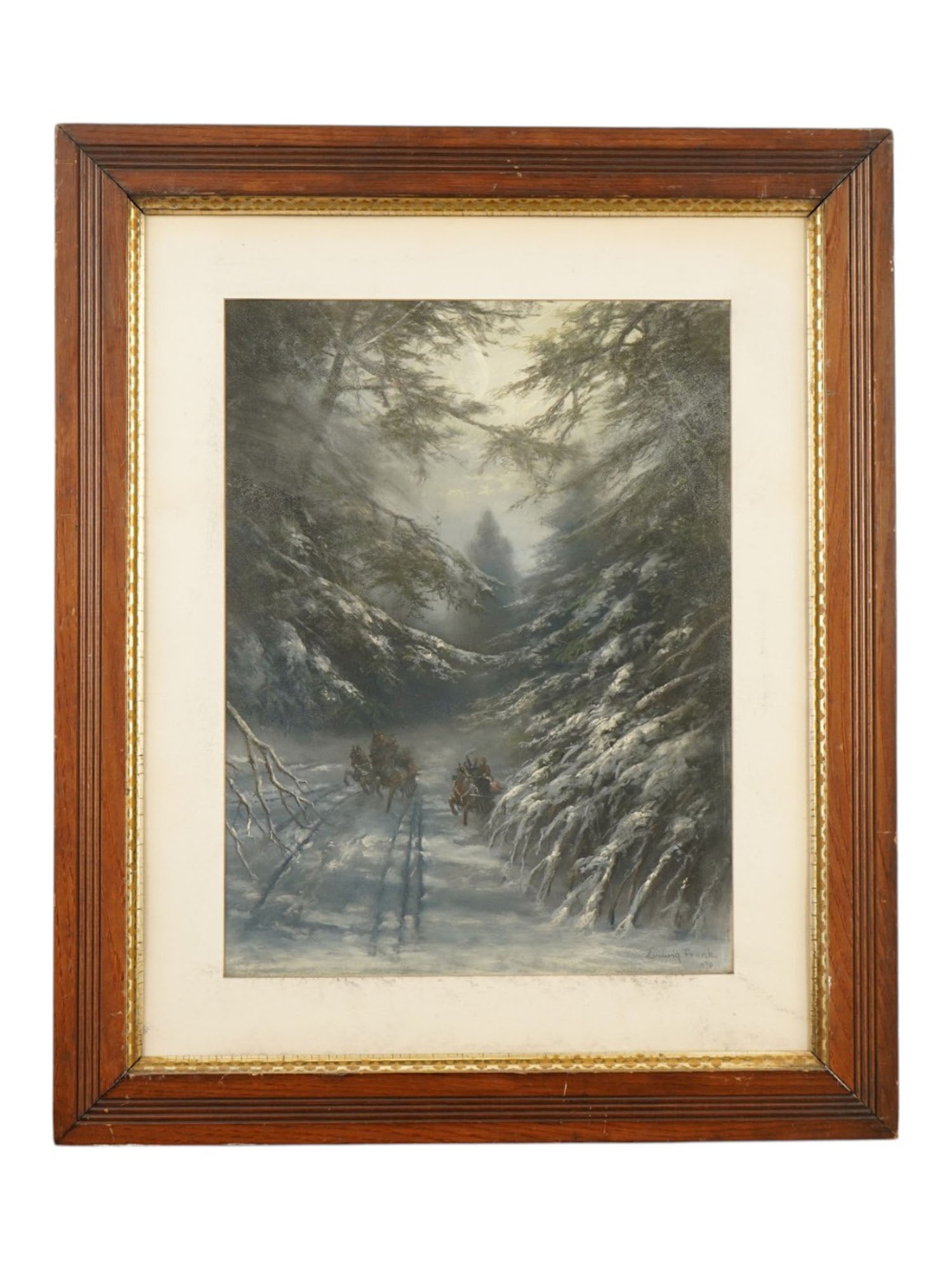 WINTER GENRE SCENE PASTEL PAINTING BY LUDWIG FRANK (1 of 4)
