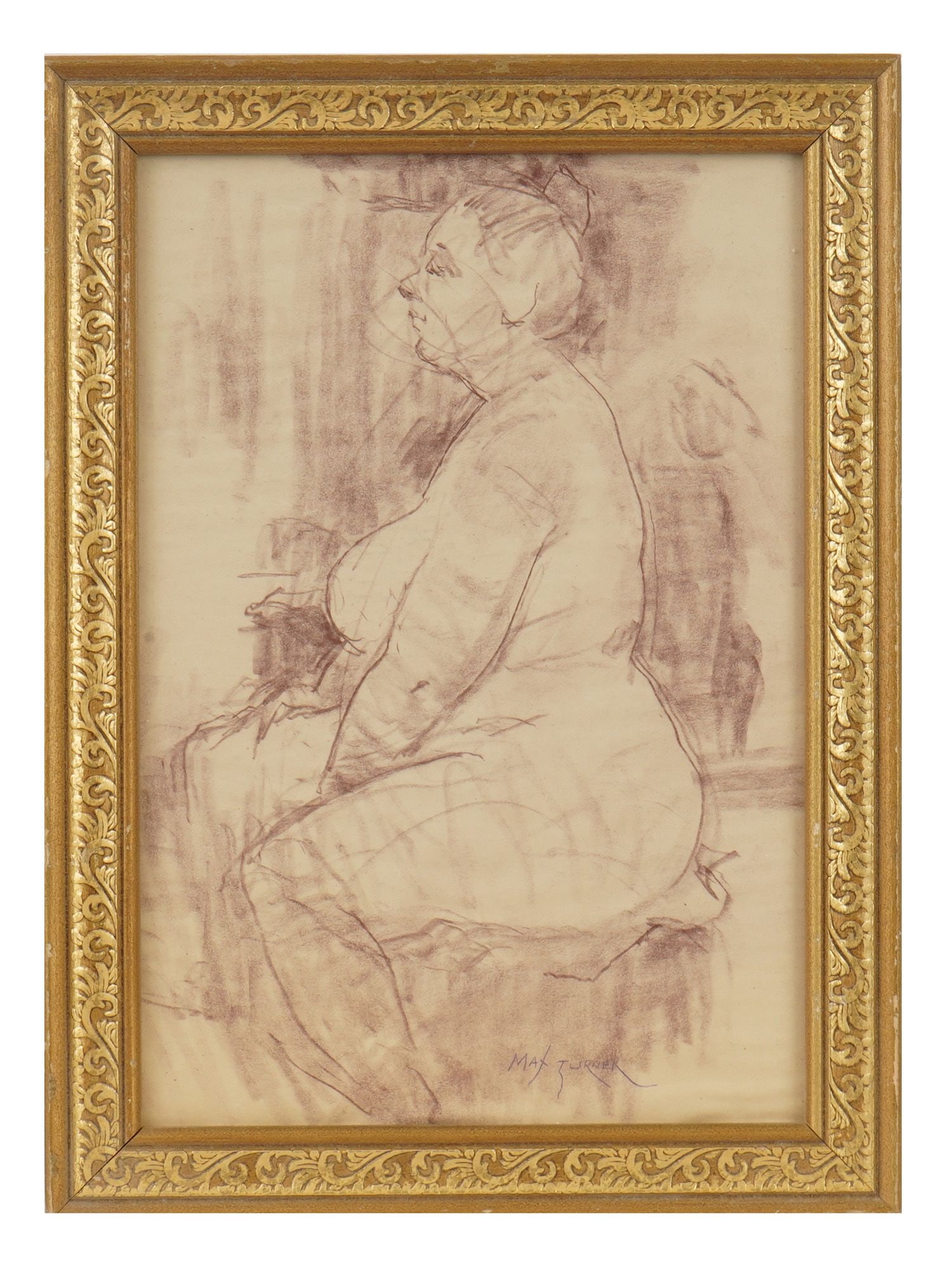 ATTR TO MAX TURNER AMERICAN PORTRAIT PENCIL PAINTING (1 of 6)
