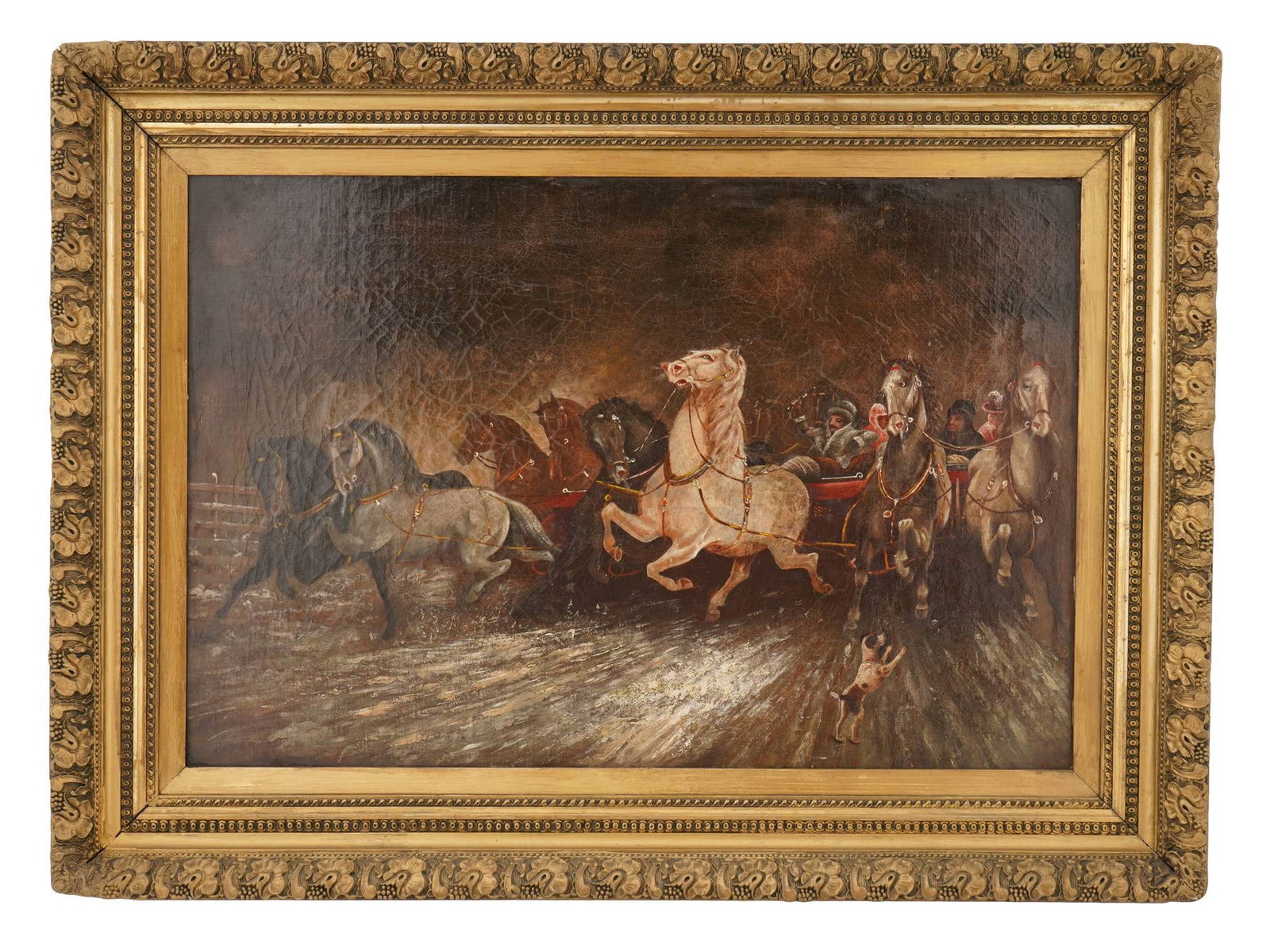 RUSSIAN SCHOOL HORSES SCENE OIL PAINTING FRAMED (1 of 4)