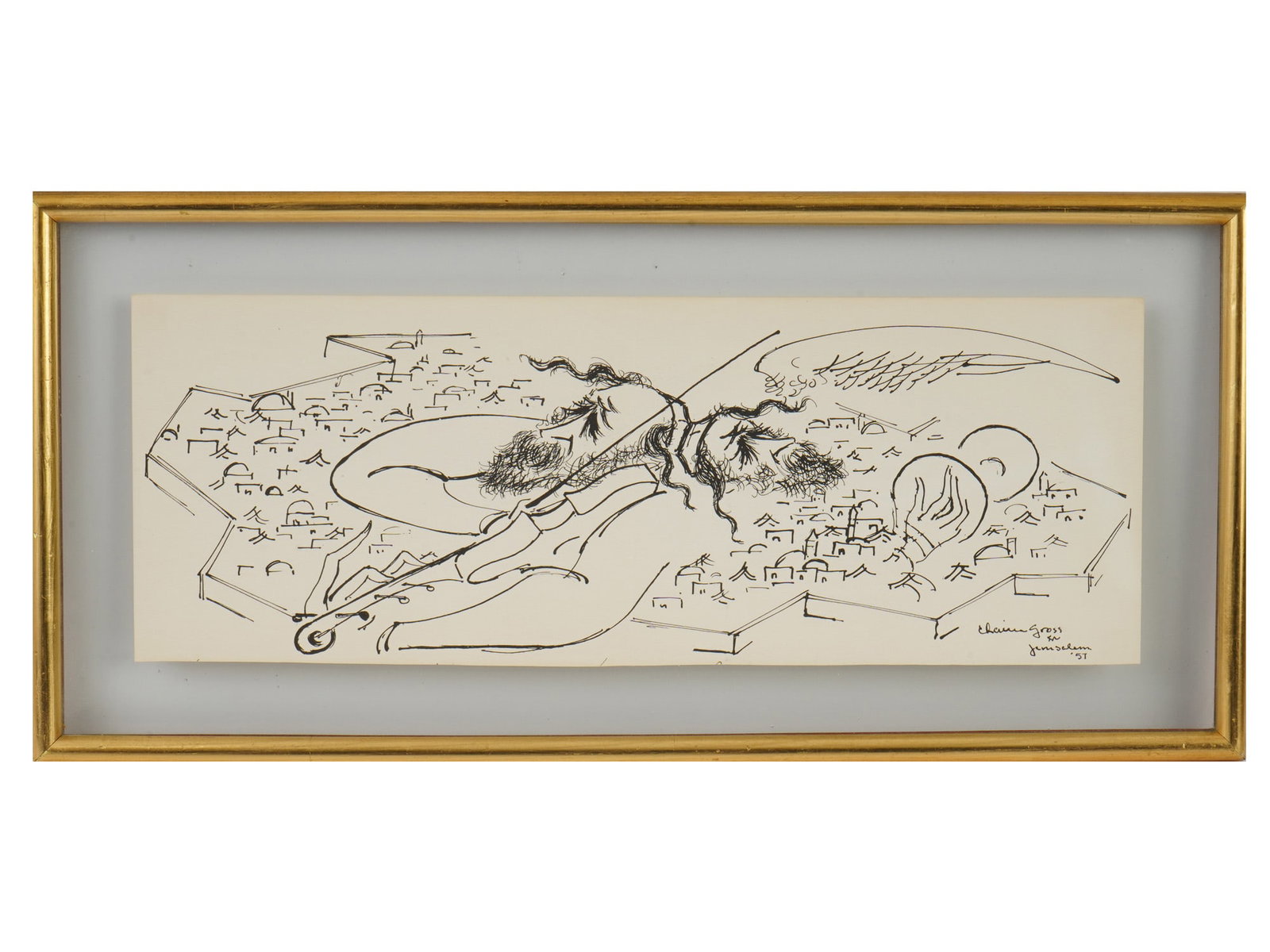 VTG AMERICAN INK PAINTING BY CHAIM GROSS 1951 (1 of 5)