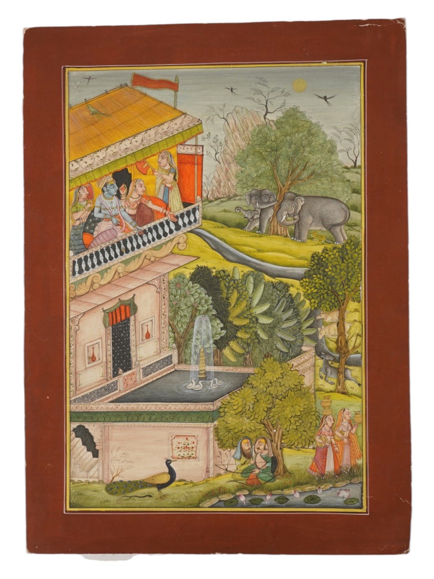 INDIAN BUNDI SCHOOL KRISHNA RADHA MINIATURE PAINTING (1 of 4)