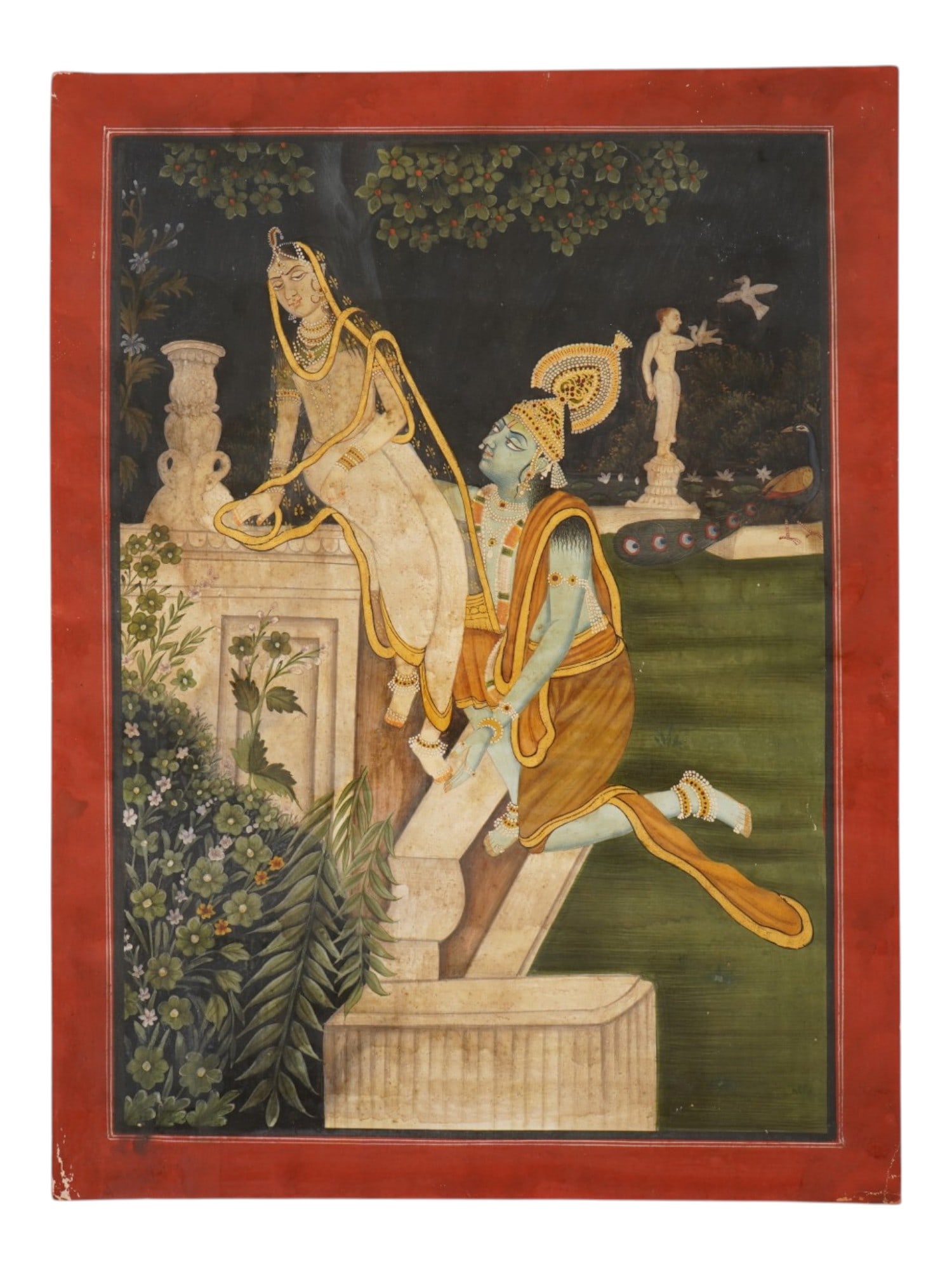 INDIAN BUNDI SCHOOL RADHA KRISHNA MINIATURE PAINTING (1 of 4)